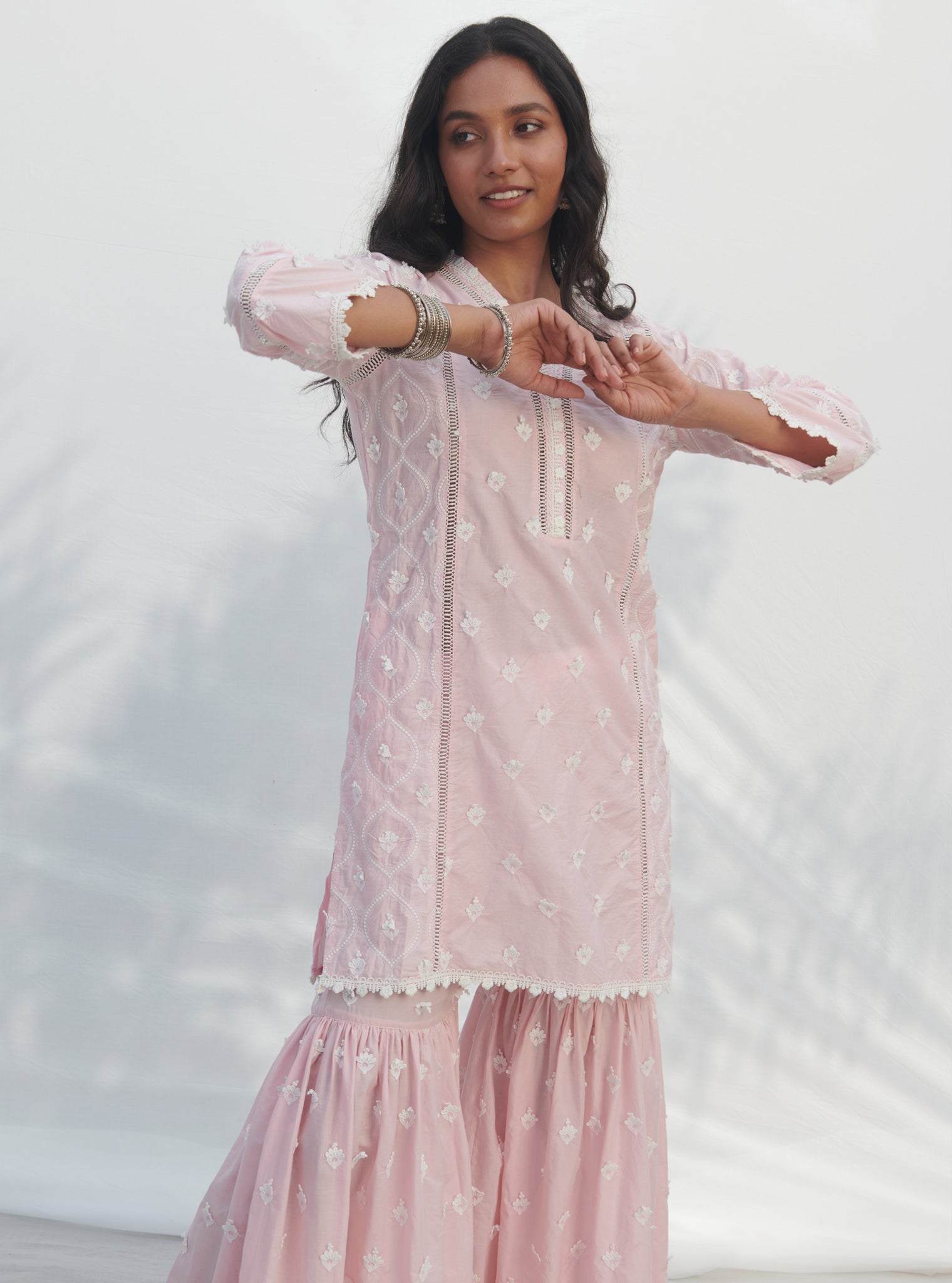Zarani Supima Cotton Pink Kurta with Garara Set