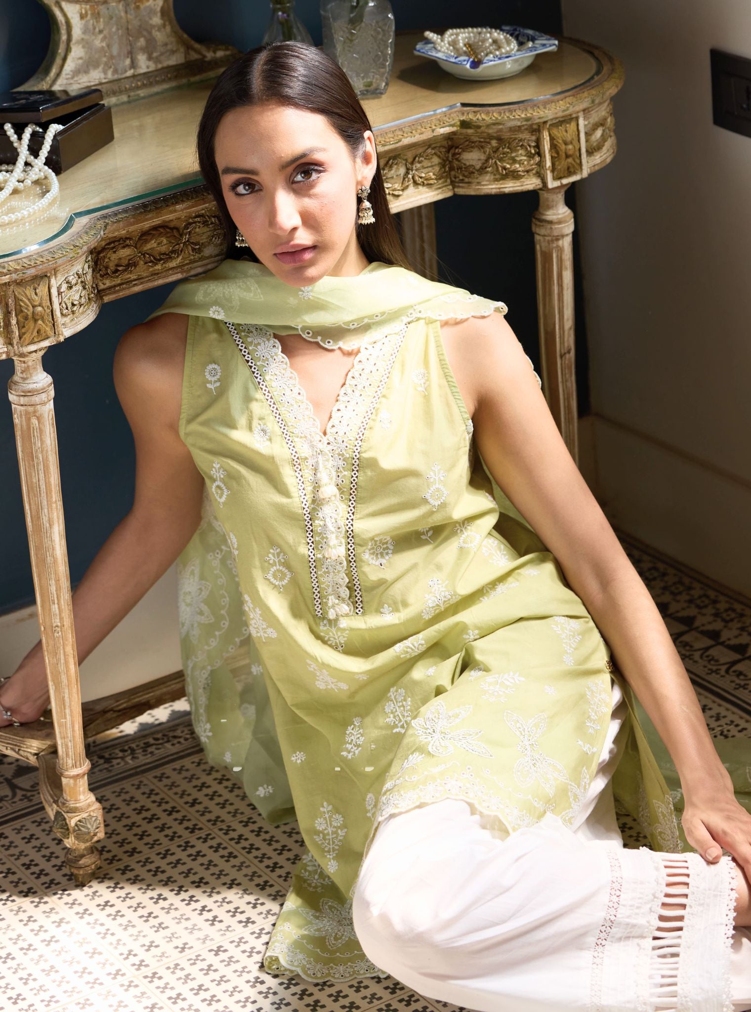 Zoa Supima Cotton Green Kurta With Farshi Salwar