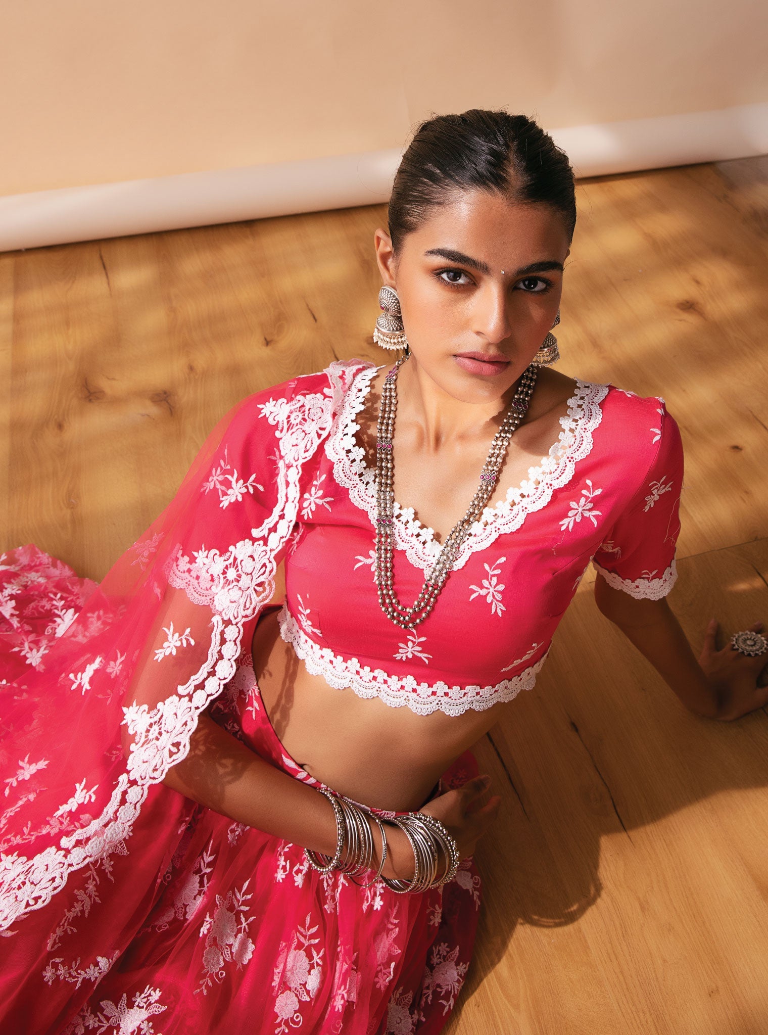 Almora Net Red Lehenga