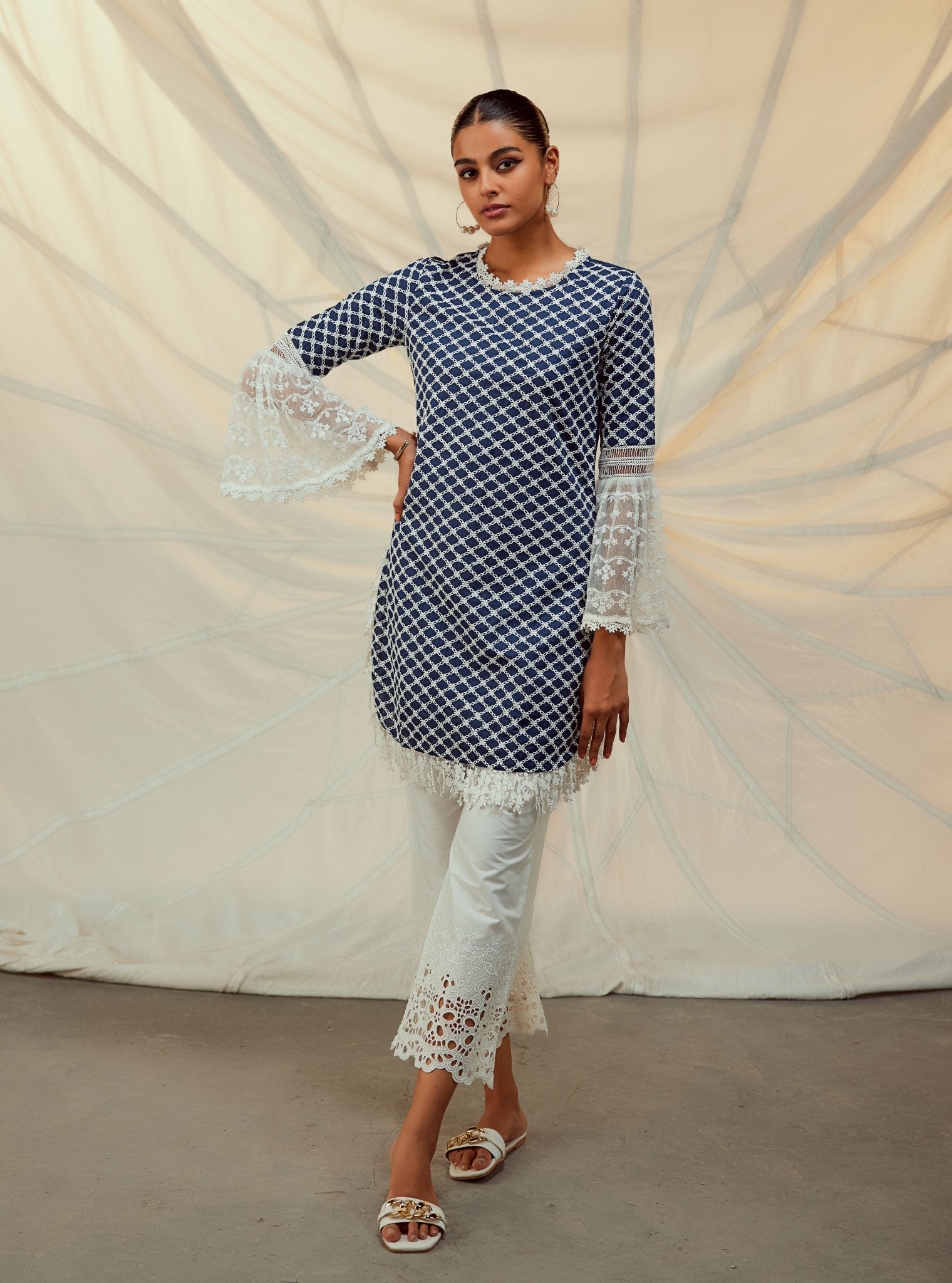 Aspen Navy Blue Kurta with Garara Set