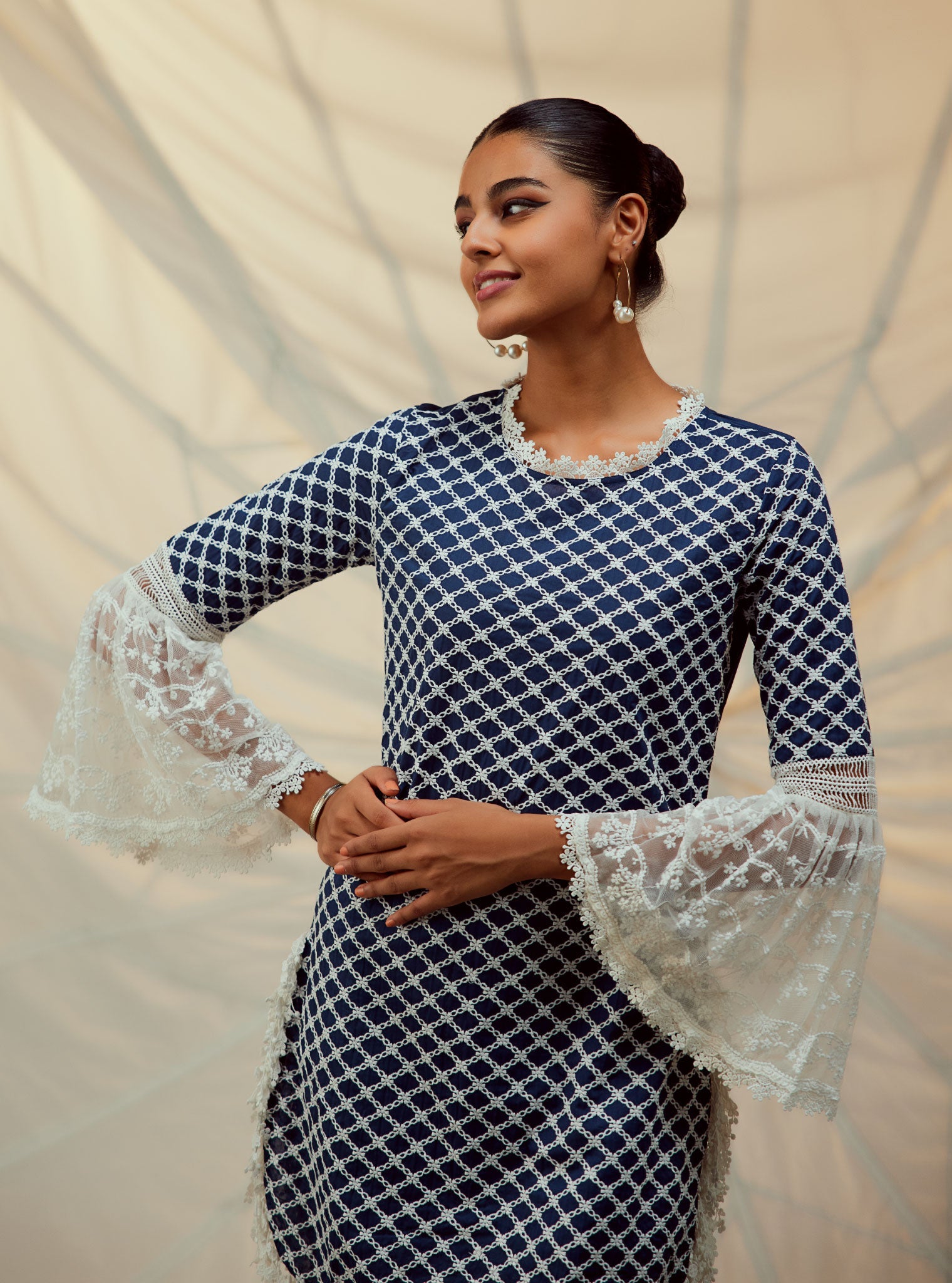 Aspen Navy Blue Kurta with Garara Set