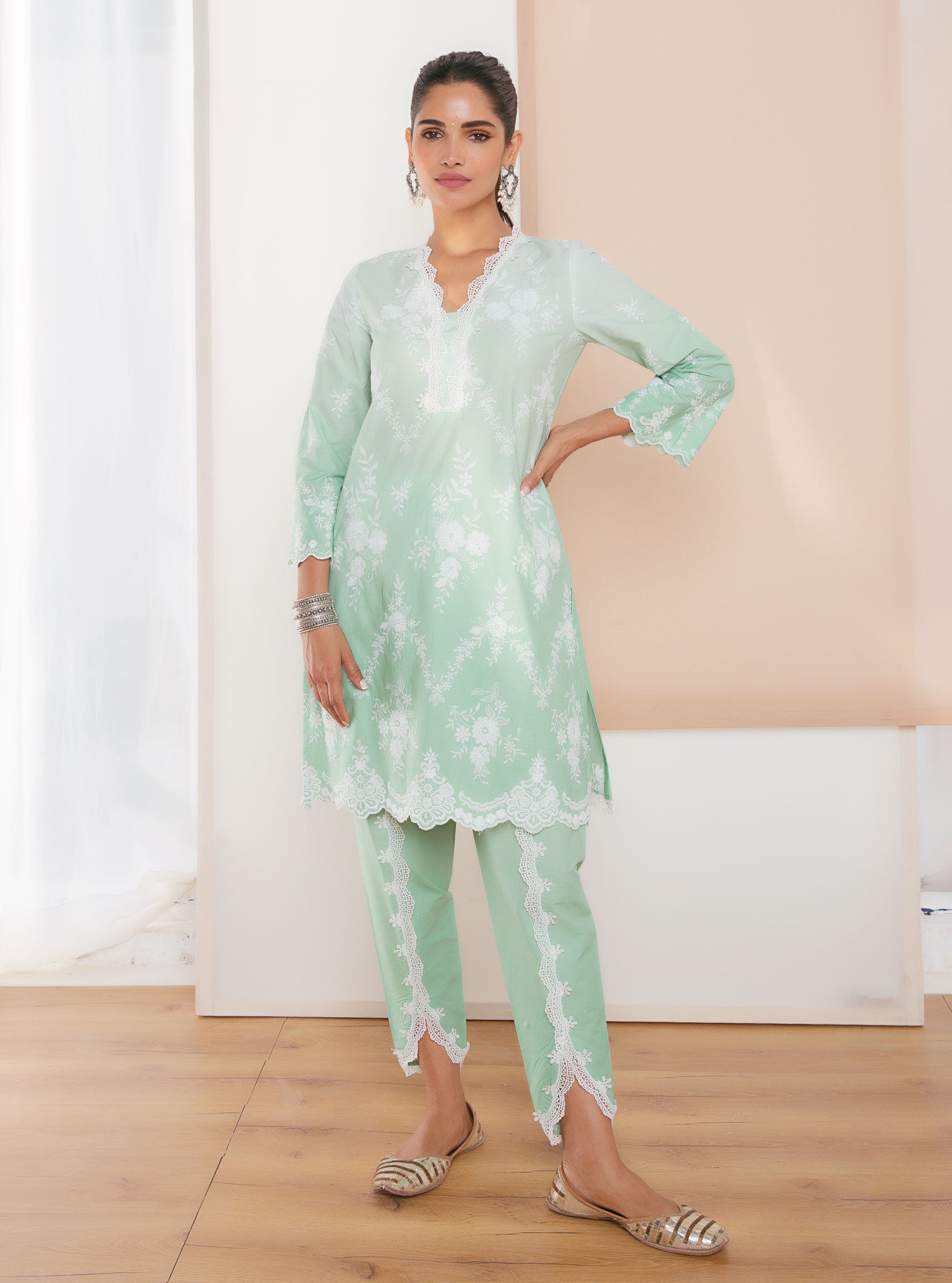 Atrai Supima Cotton Green Kurta Set