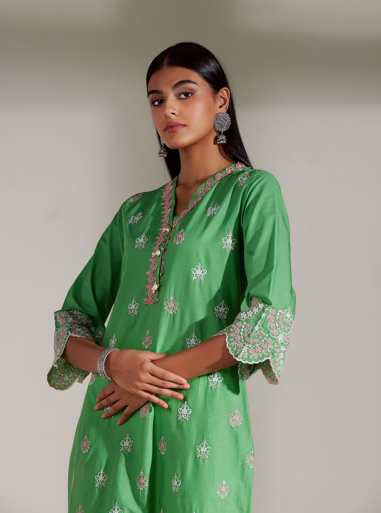 Aviana Supima Cotton Green Kurta Set