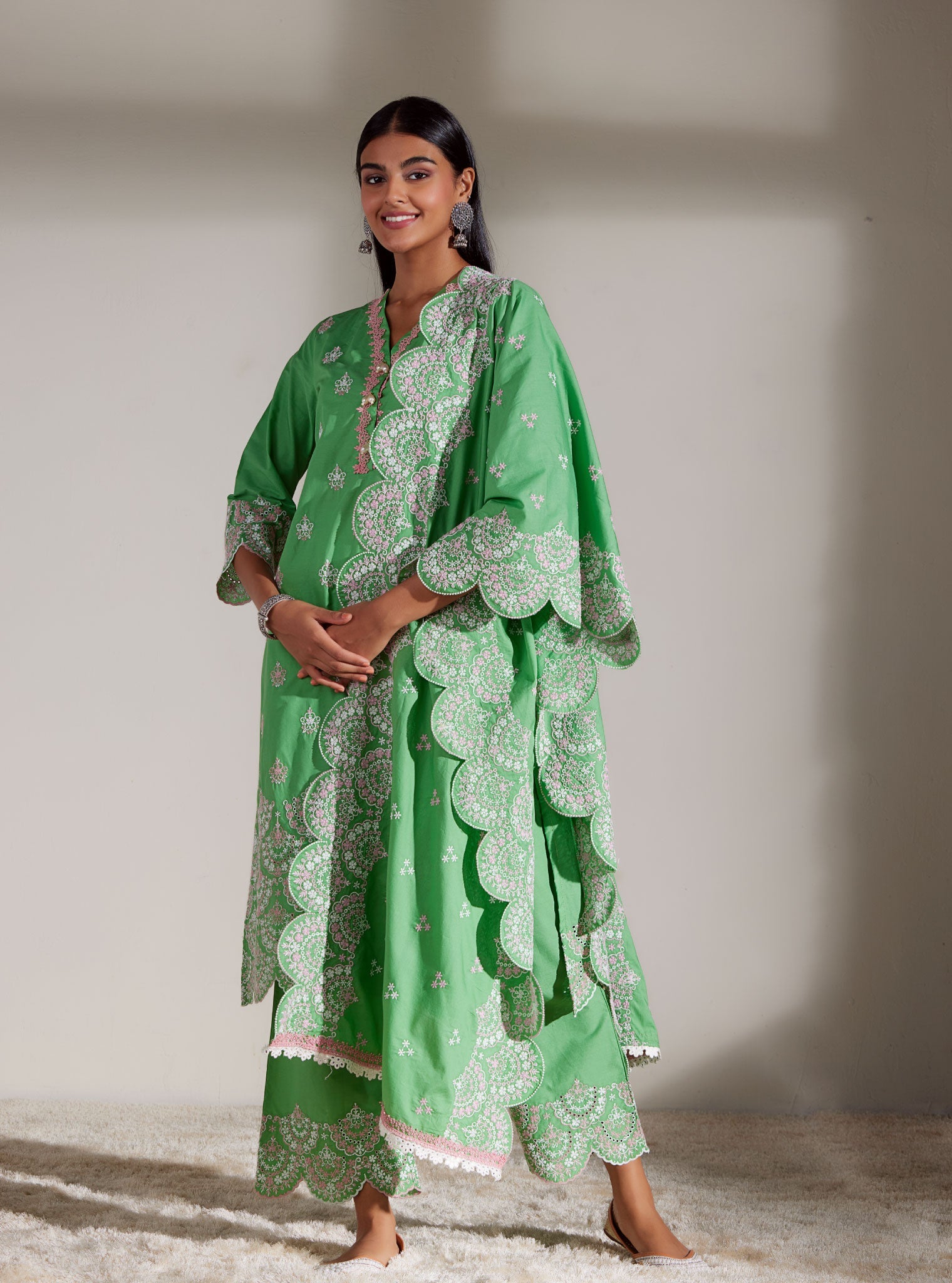 Aviana Supima Cotton Green Kurta Set