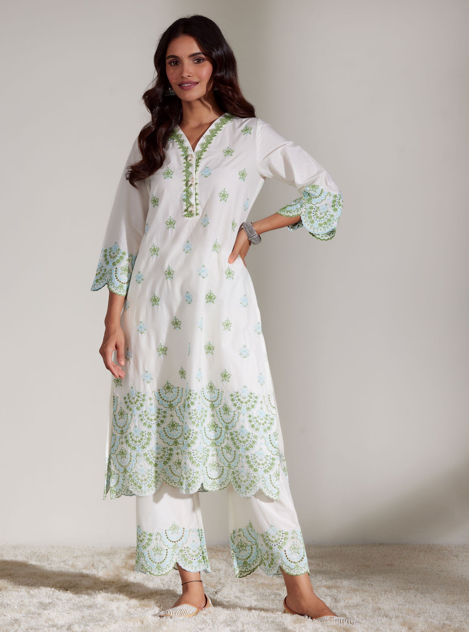 Aviana Supima Cotton White Kurta Set