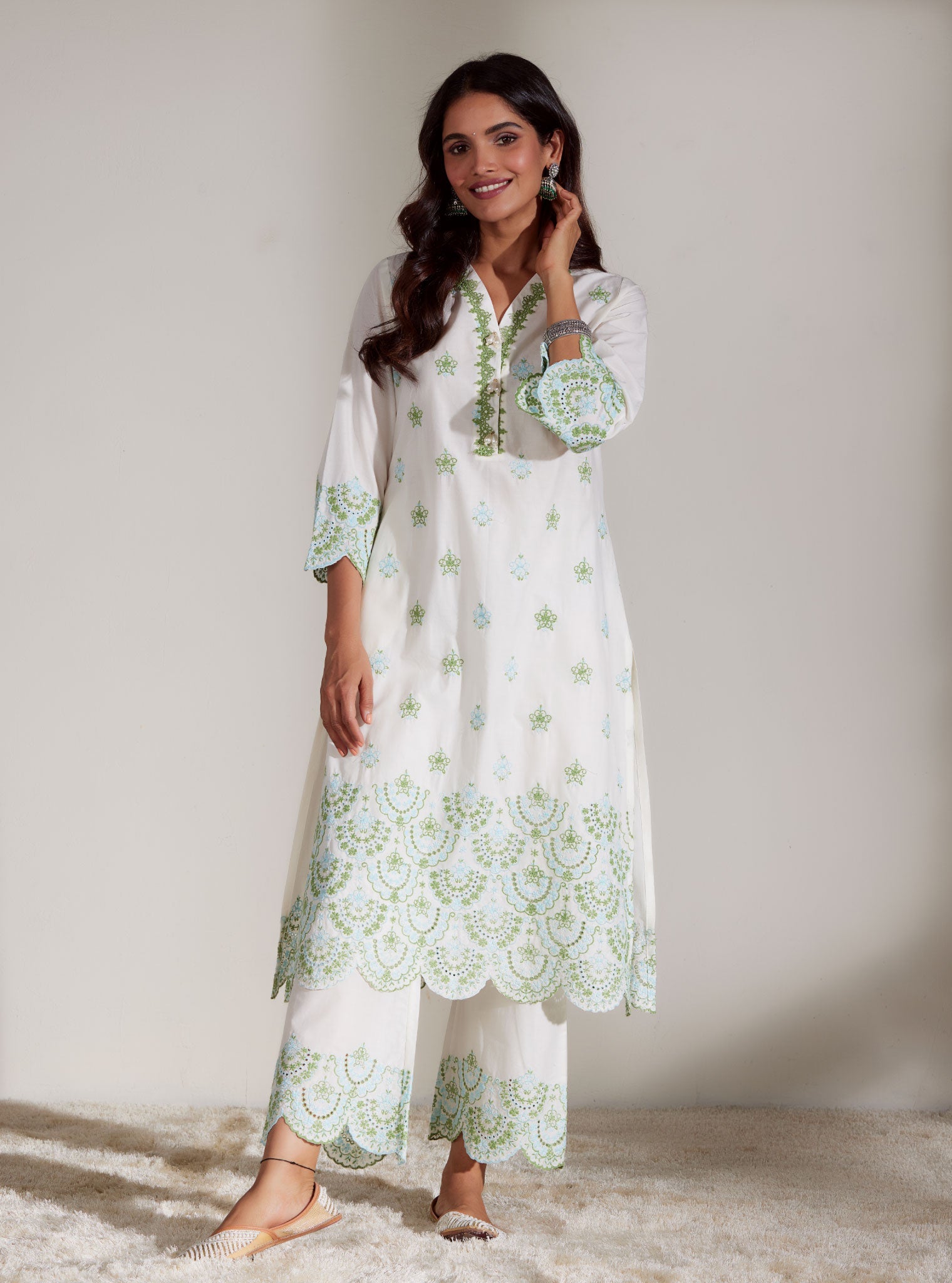 Aviana Supima Cotton White Kurta Set