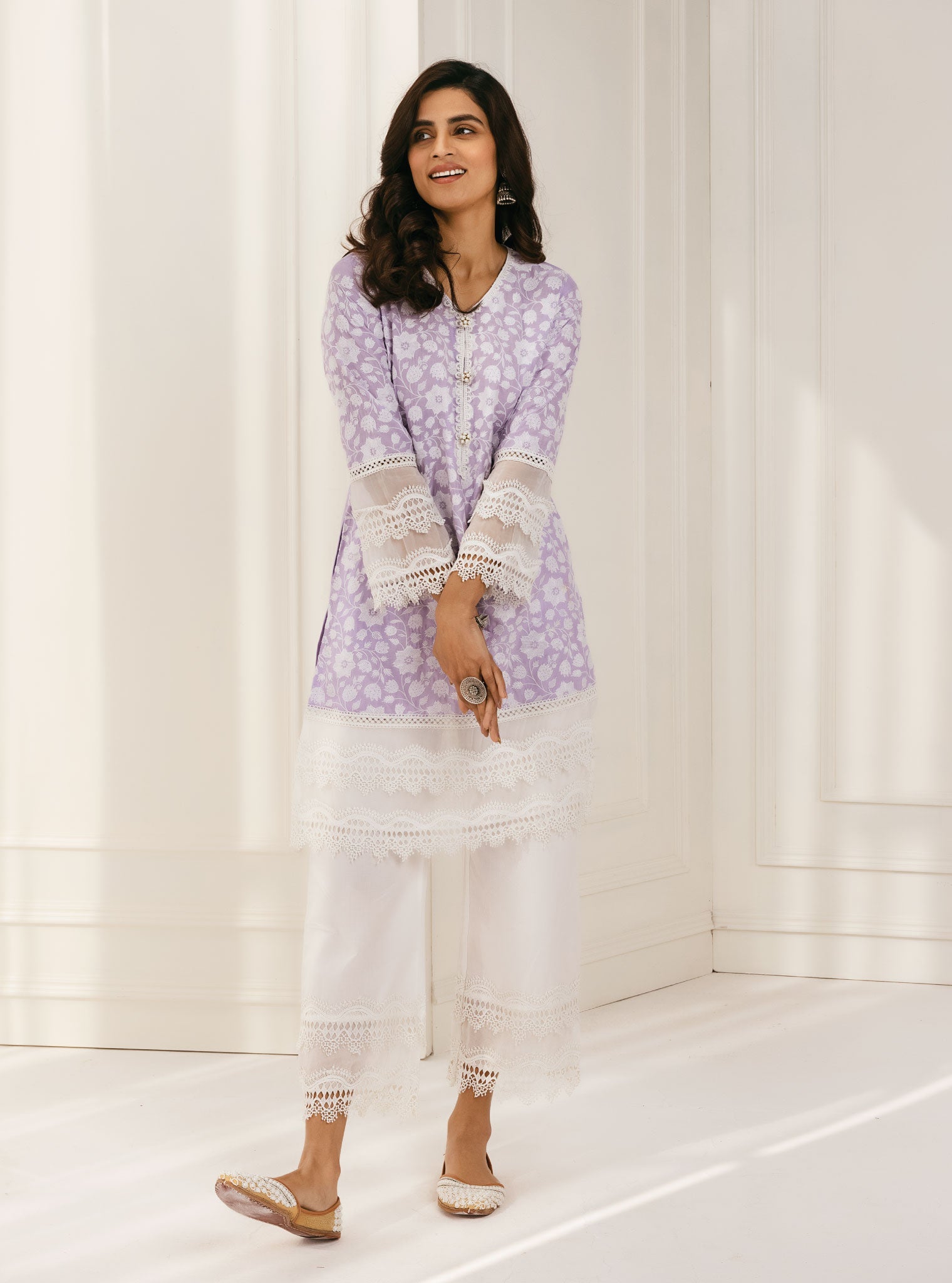 Mulmul Supima Cotton Barog Lilac Kurta