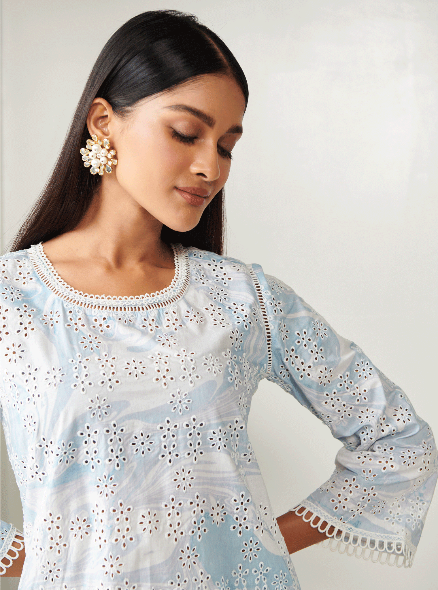 Breccia Supima Cotton Blue Top with Pant Set