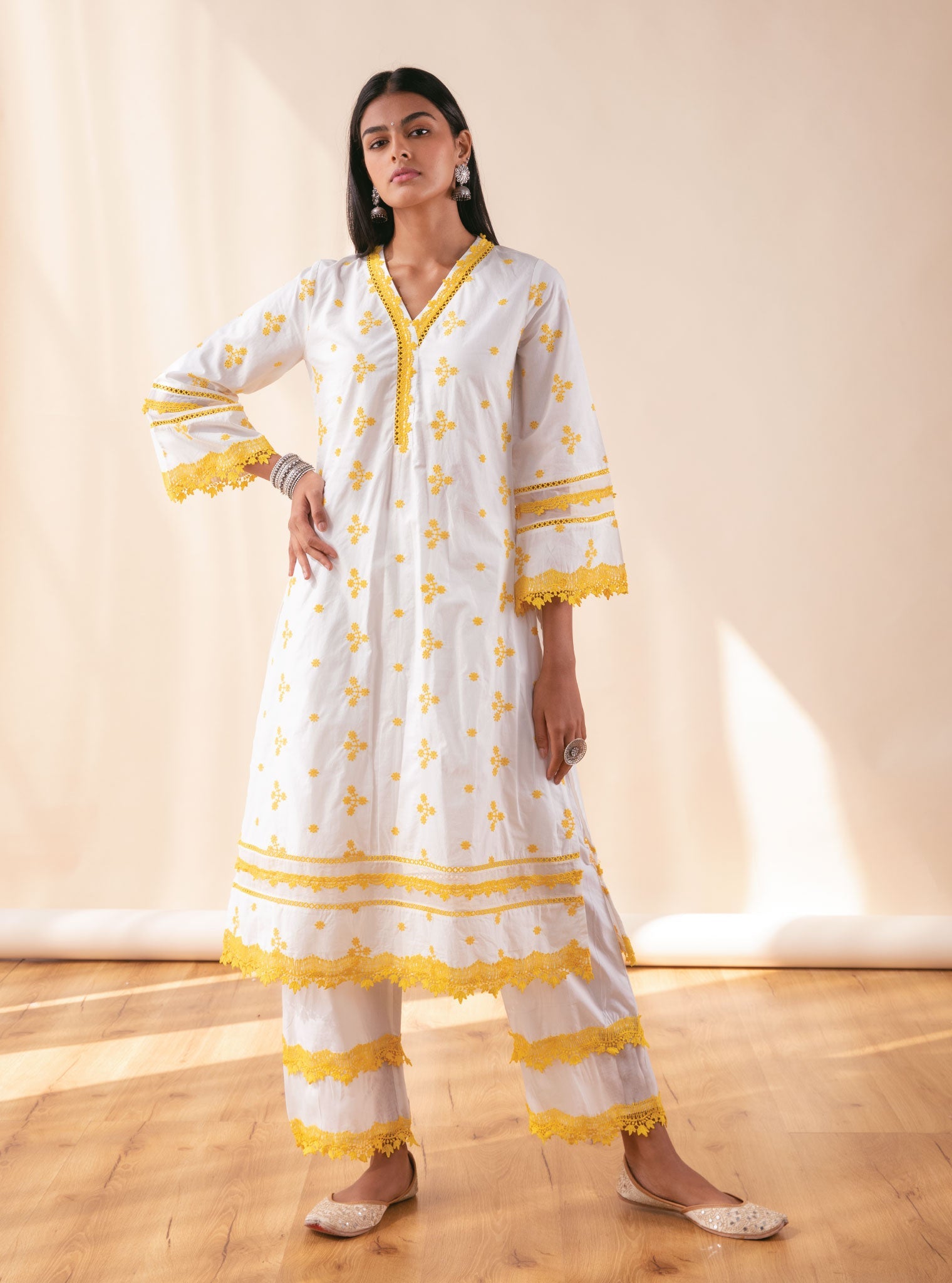 Camila Supima Cotton White Kurta with Palazzo Set