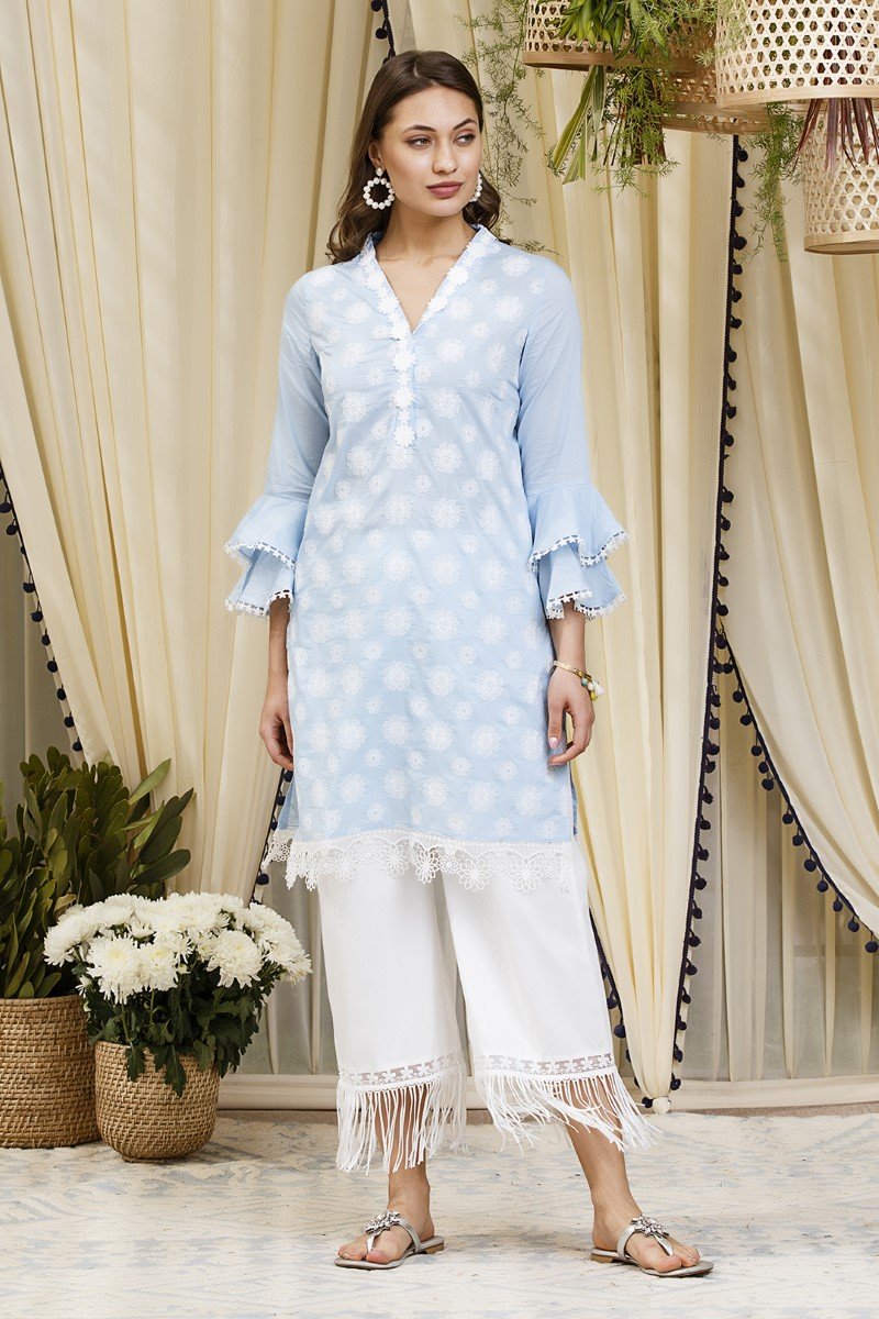 Daffodil kurta blue with New Poppy pyajamas White