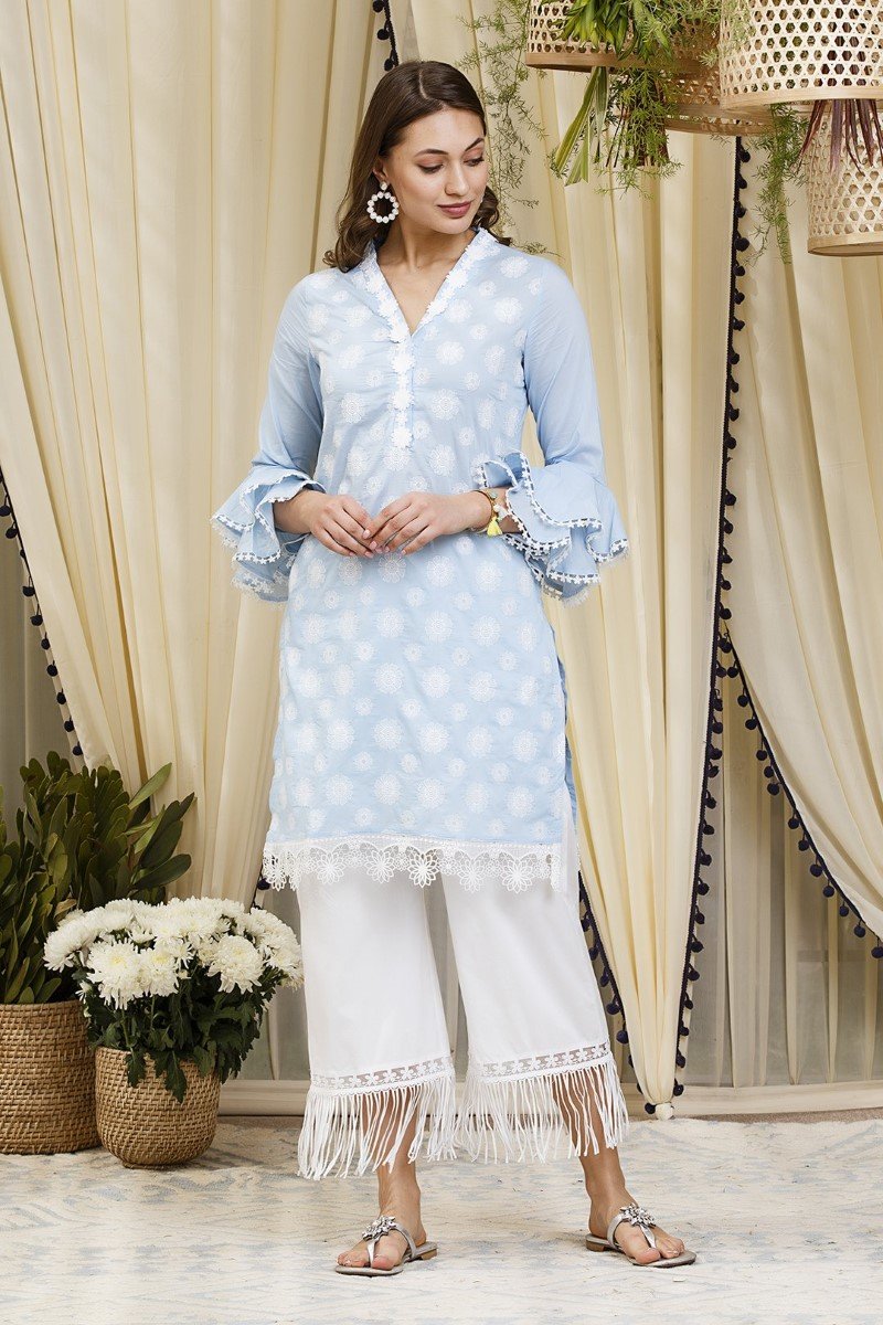 Daffodil kurta blue with New Poppy pyajamas White