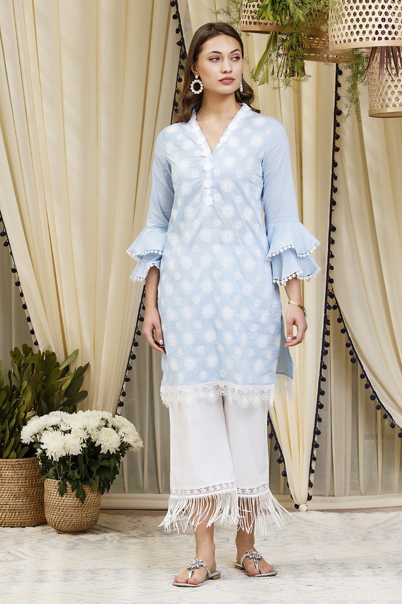 Daffodil kurta blue with New Poppy pyajamas White