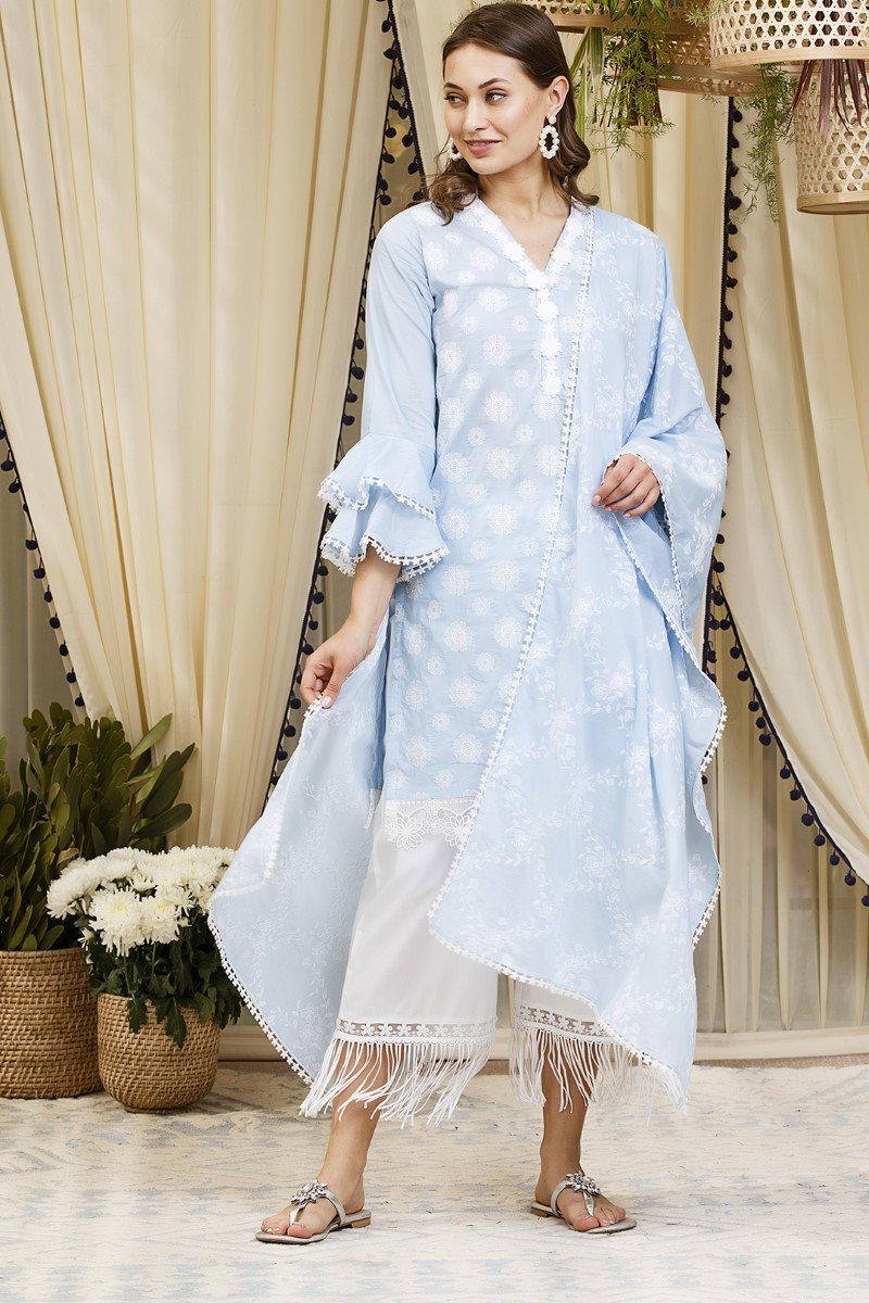Daffodil kurta blue with New Poppy pyajamas White