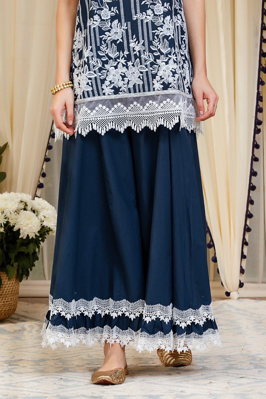 Blossom Navy Kurti Kurta with Sharara Set