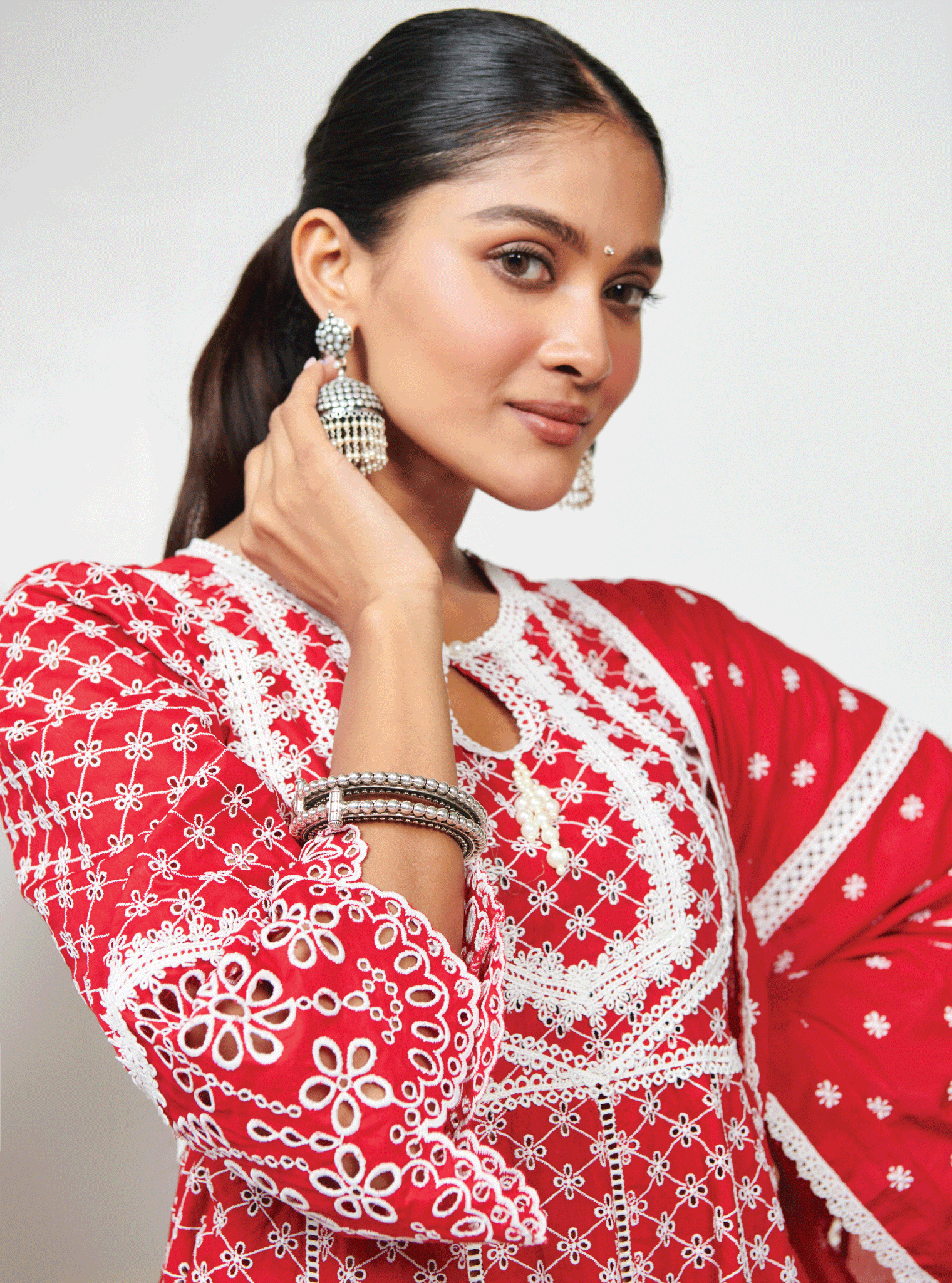 Arris Supima Cotton Red Anarkali Kurta Set