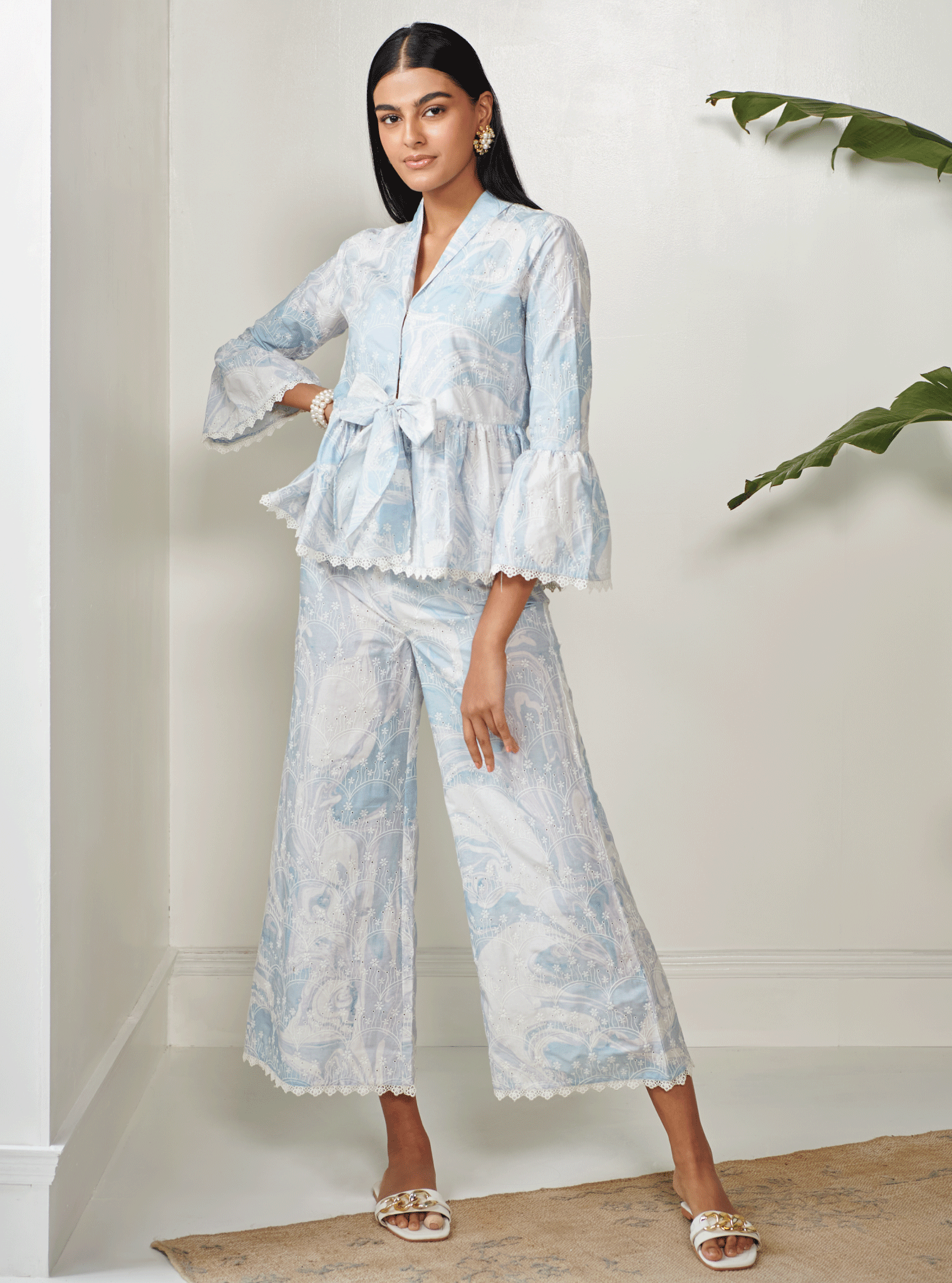 Fiorita Supima Cotton Blue Top with Pant Set