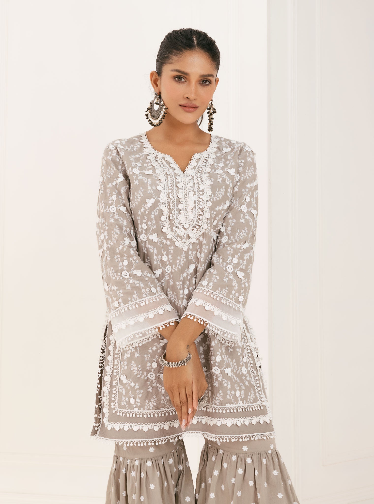 Kanji Supima Cotton Grey Kurta with Garara Set