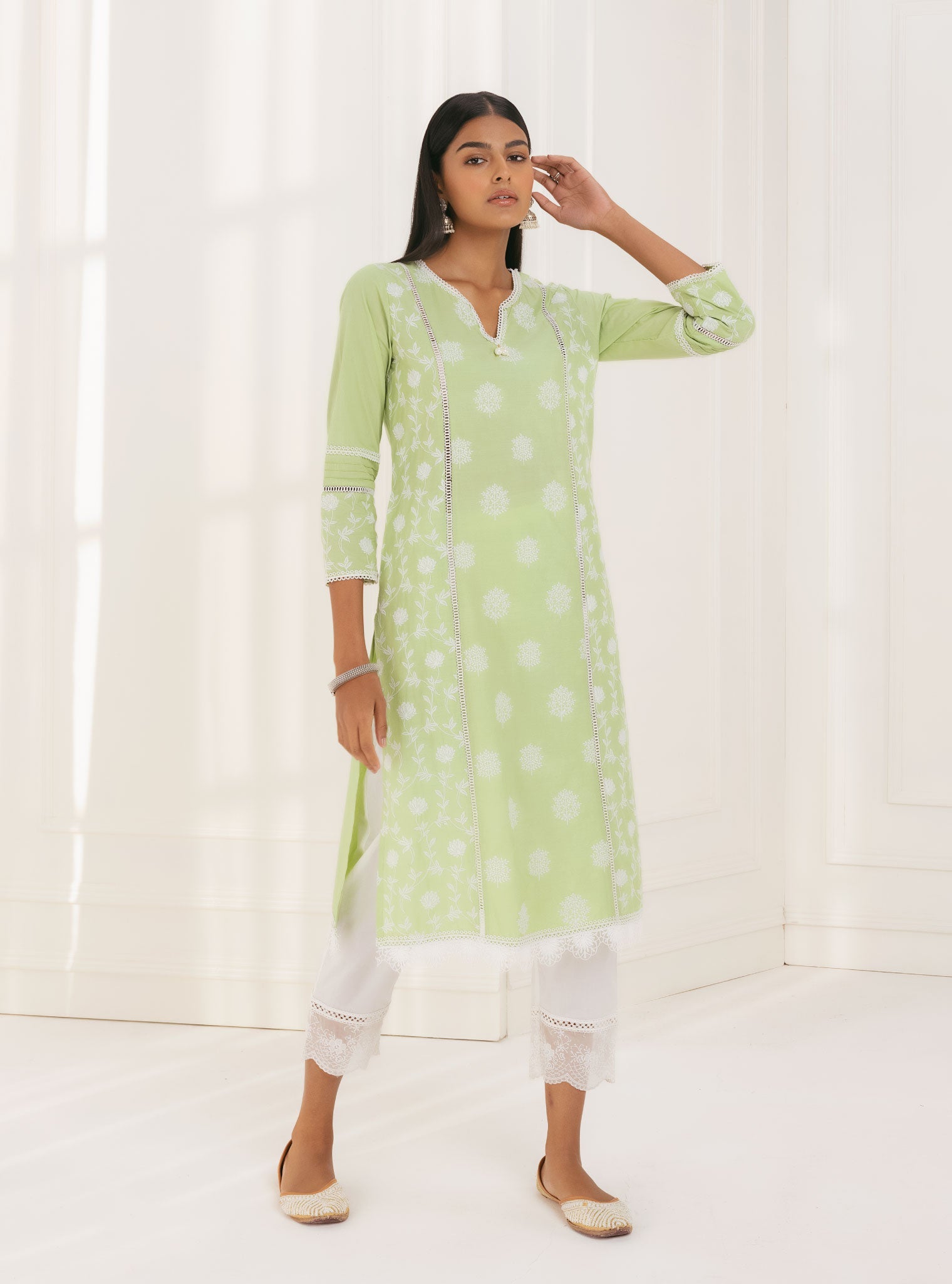Mulmul Supima Cotton Kannur Green Kurta