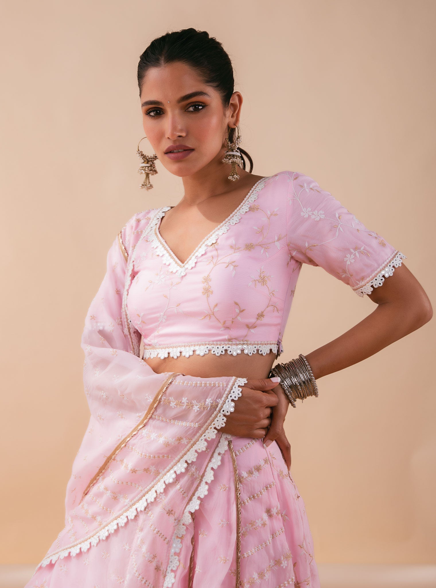 Keylong Organza Pink Lehenga