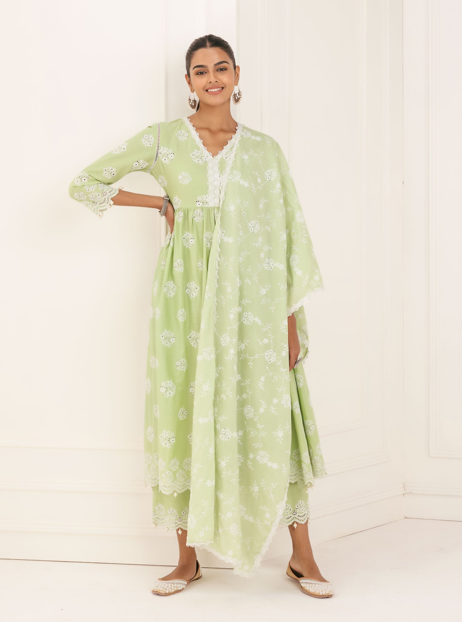 Malana Supima Cotton Green Kurta with Palazzo Set