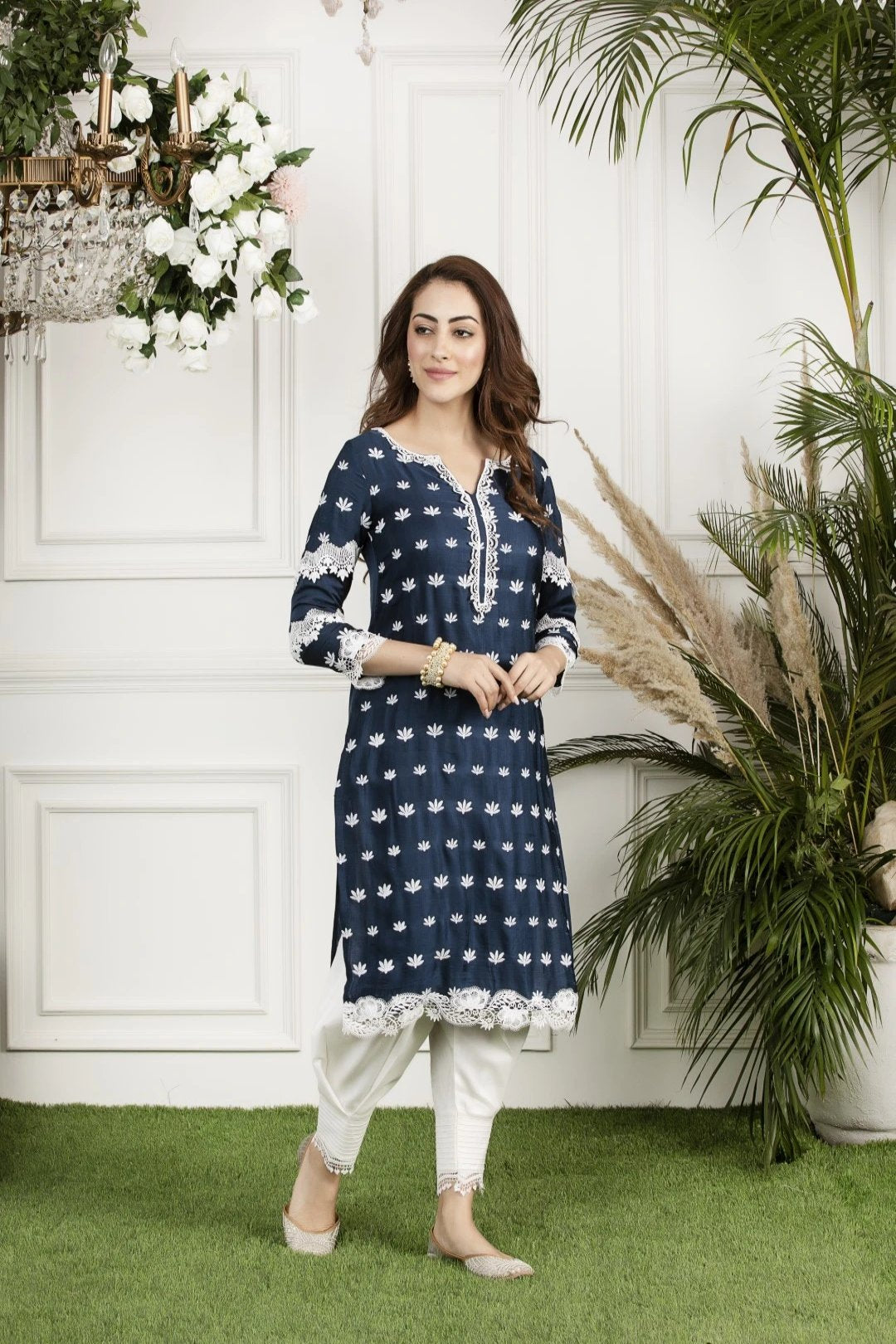 Water Lilly Front Pleated Kurta Set