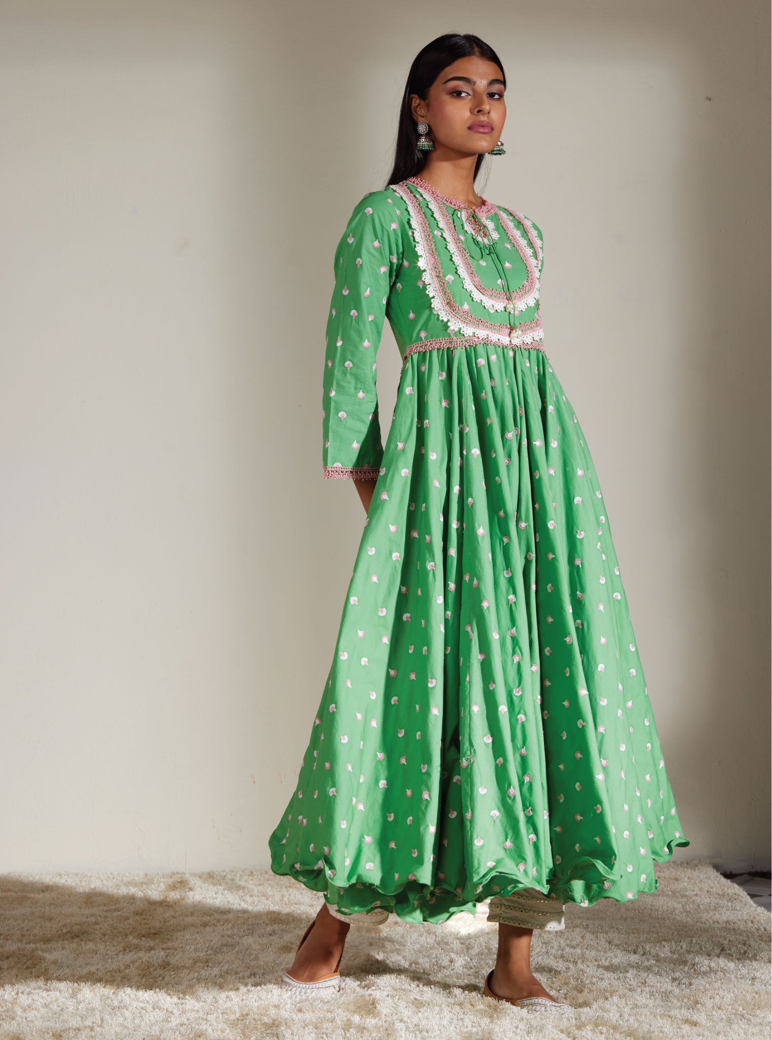 Nadine Supima Cotton Green Anarkali Kurta Set