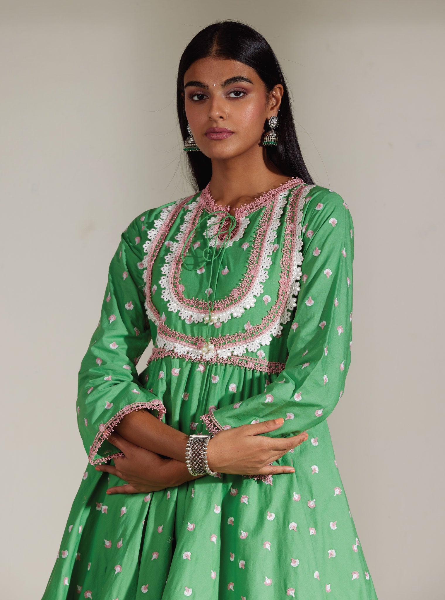 Nadine Supima Cotton Green Anarkali Kurta Set