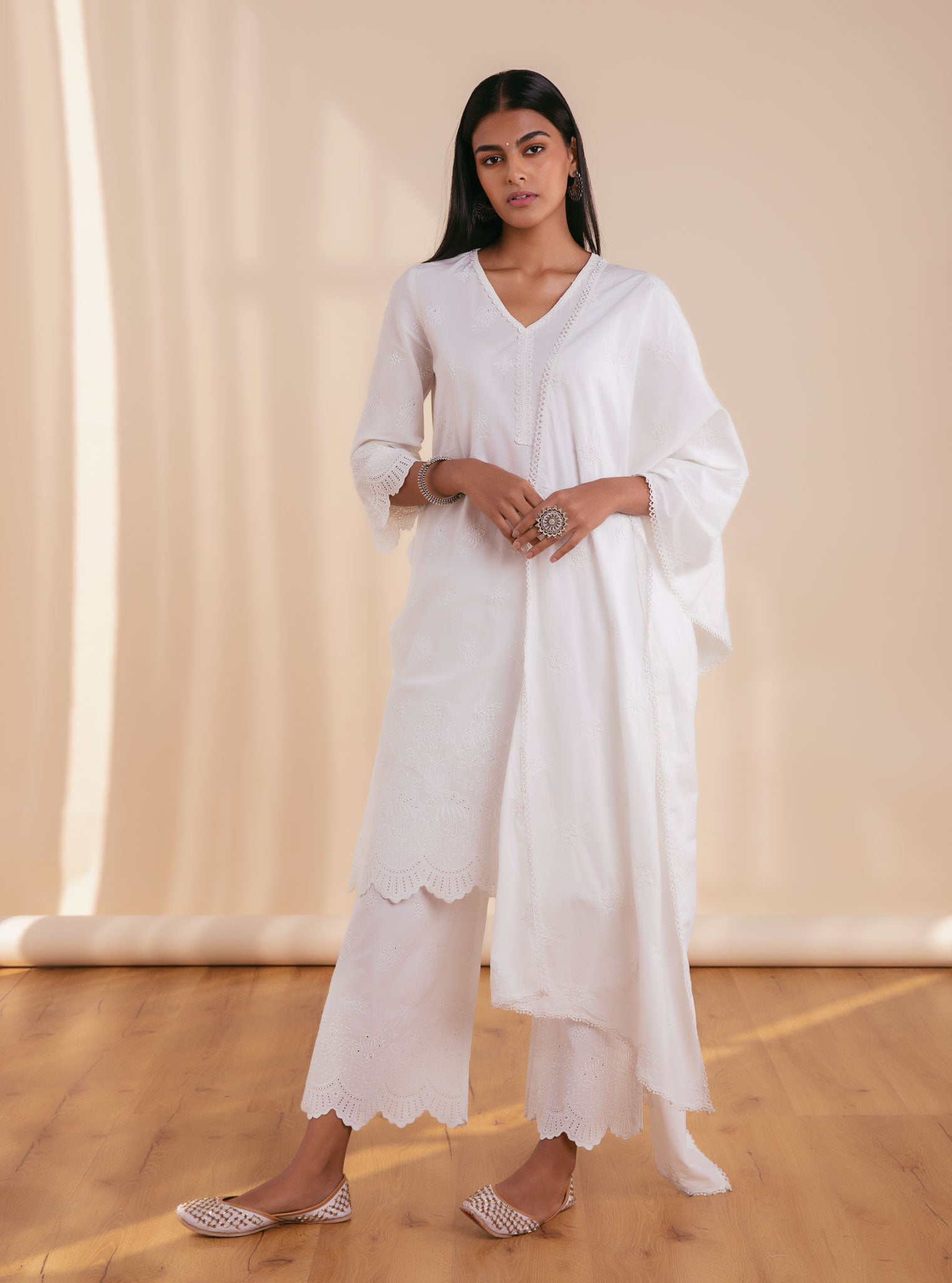 Nihri Supima Cotton White Kurta Set