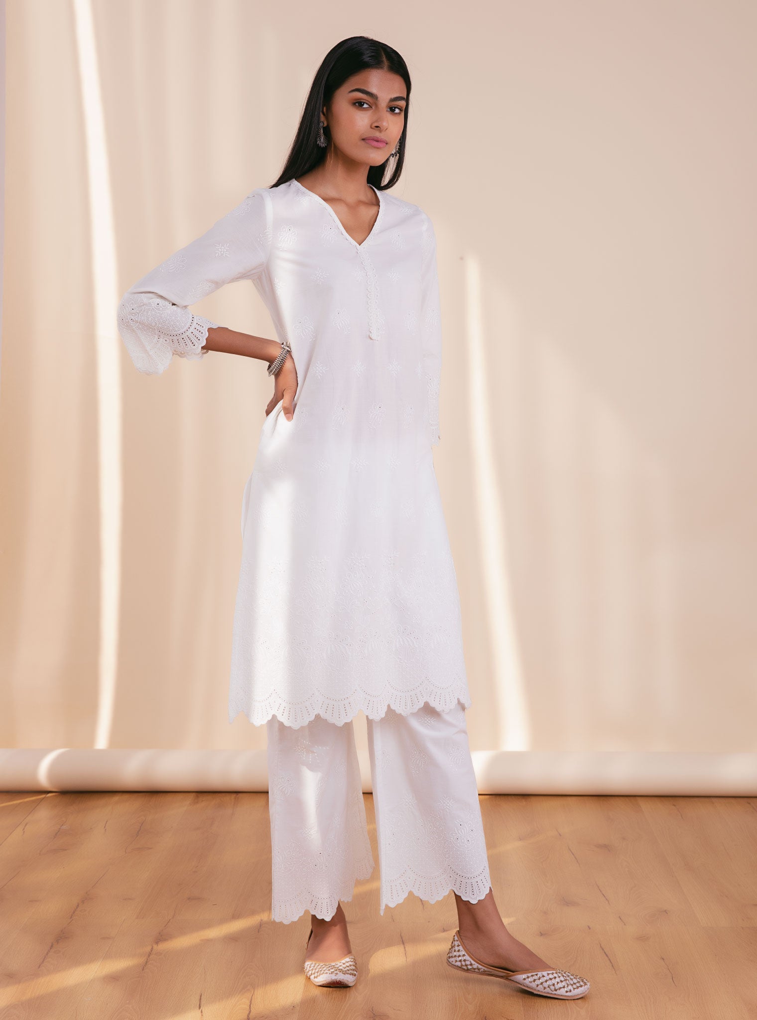 Nihri Supima Cotton White Kurta Set