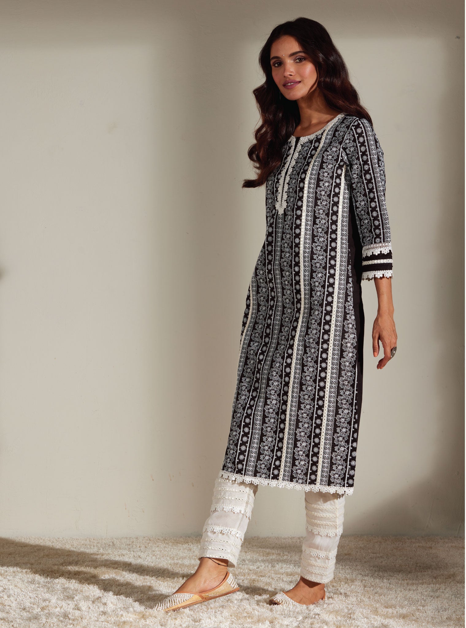 Mulmul Supima Cotton Patricia Black Kurta