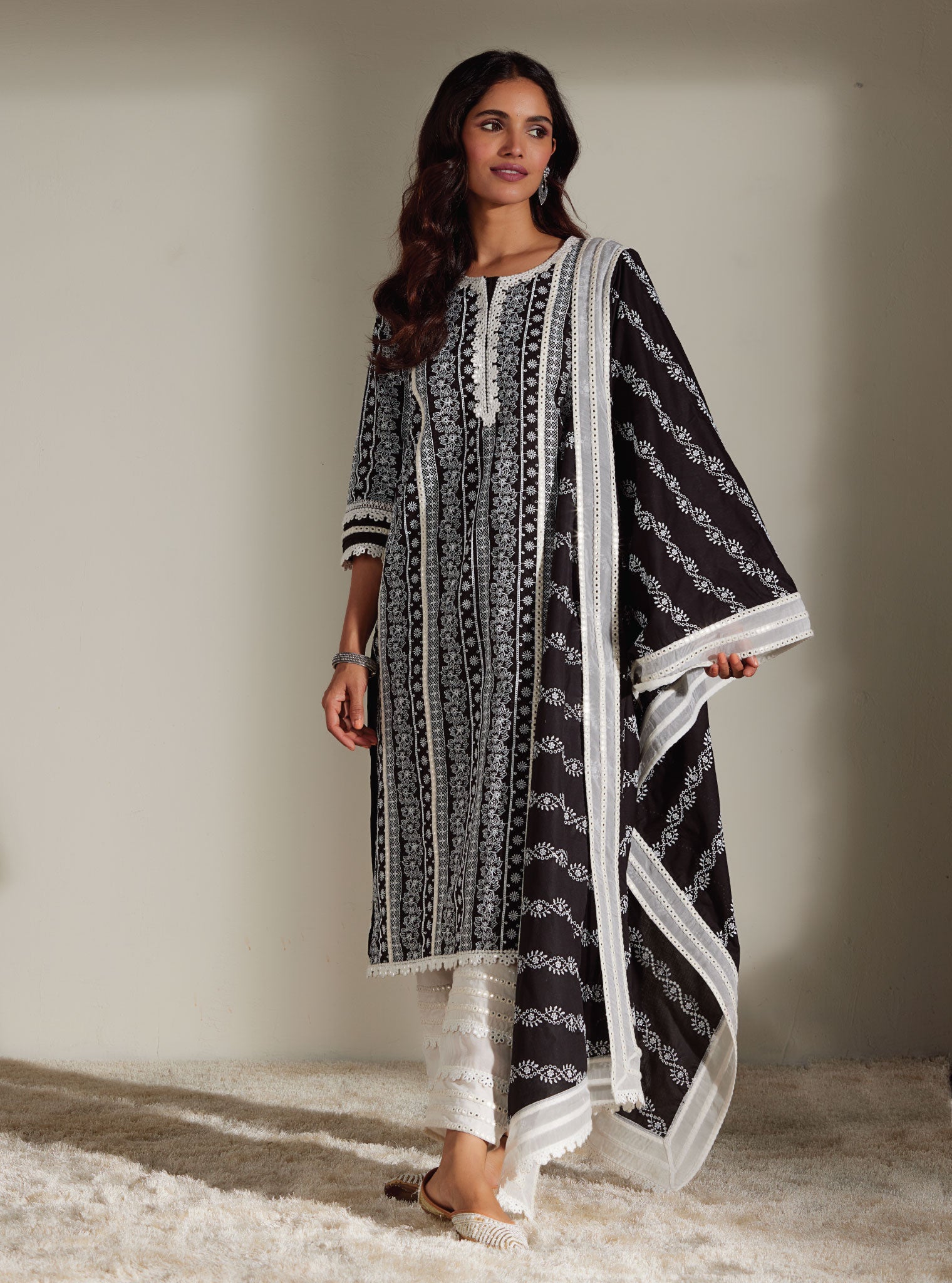 Mulmul Supima Cotton Patricia Black Kurta