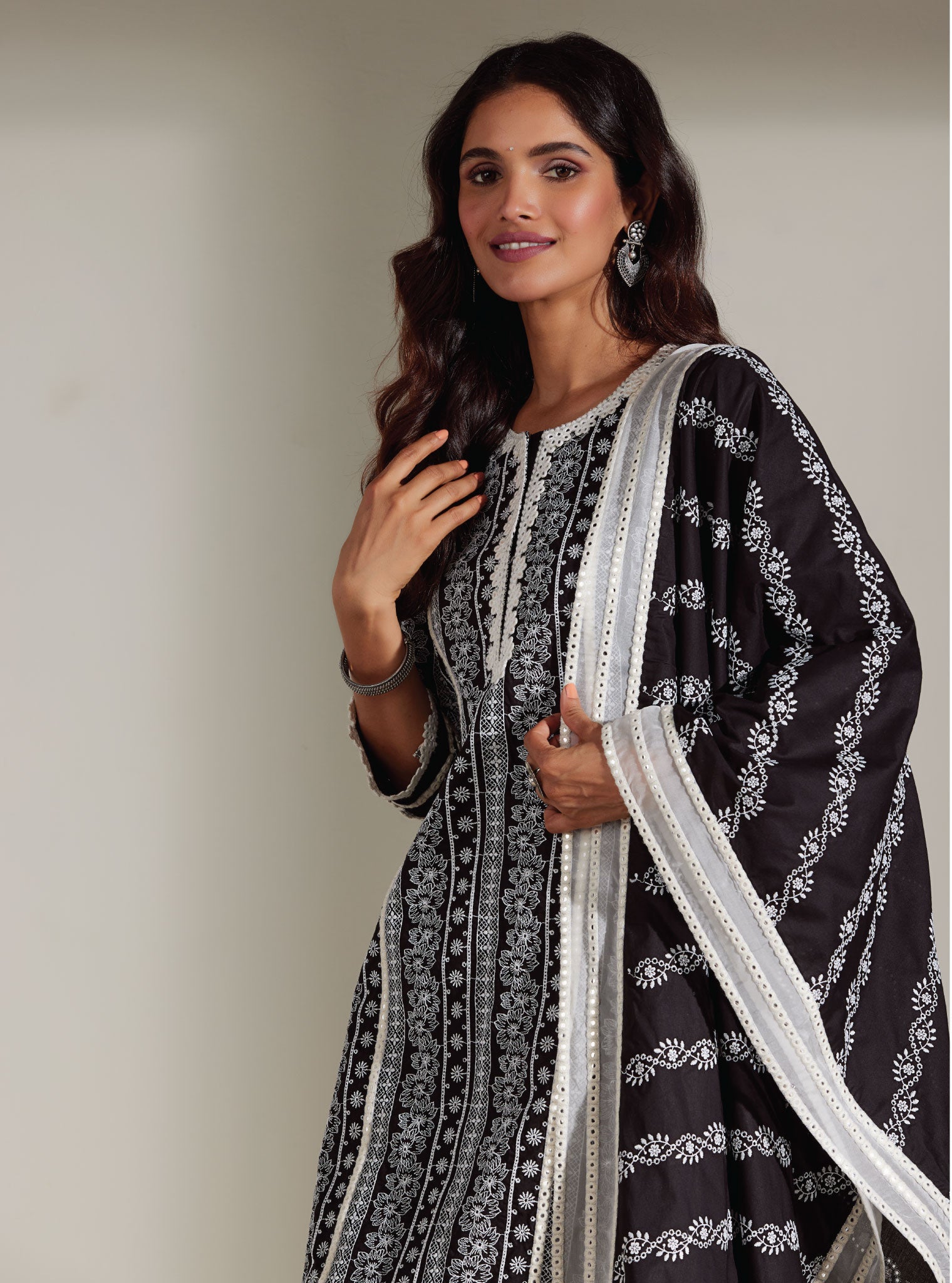 Mulmul Supima Cotton Patricia Black Kurta