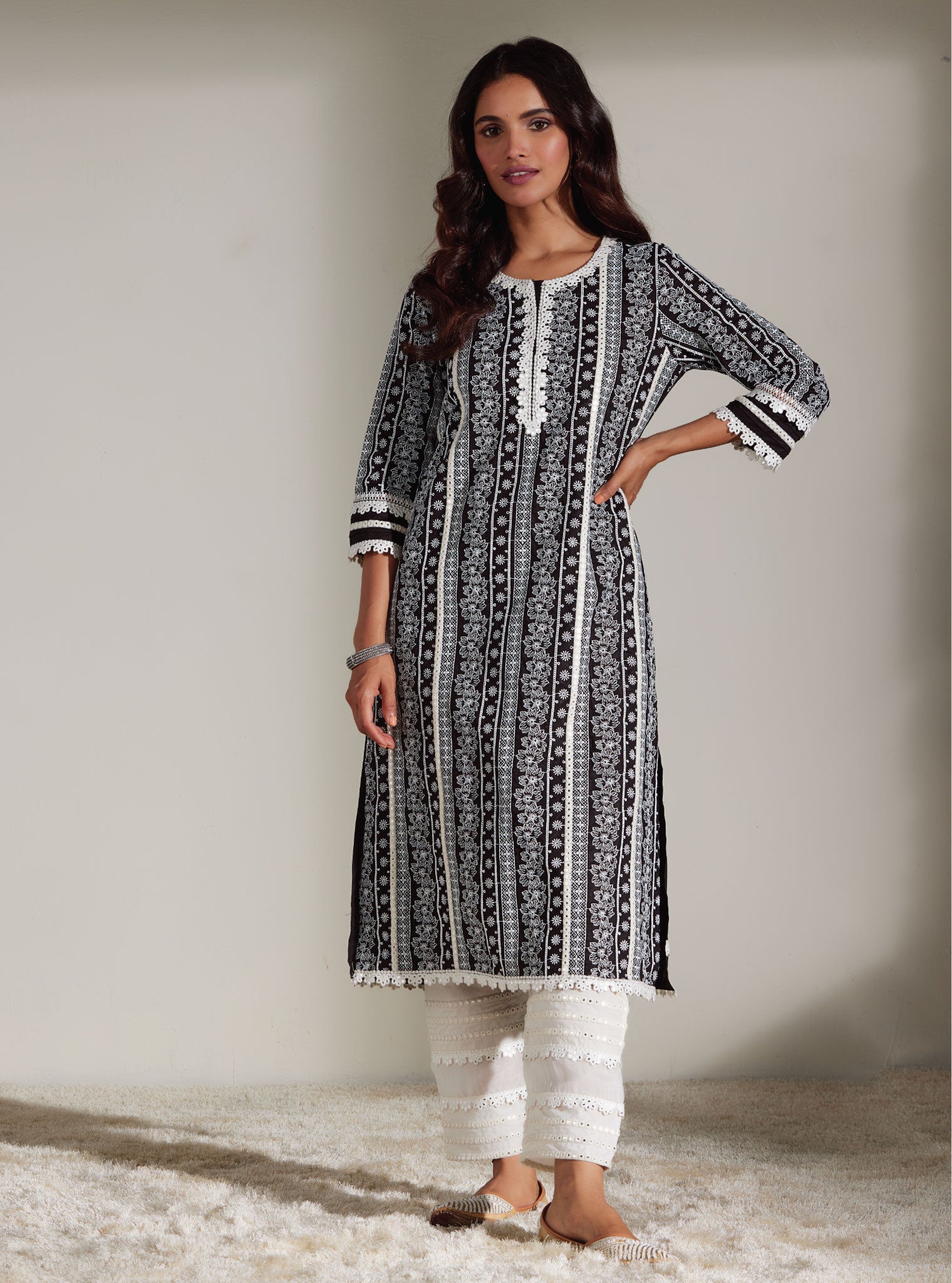 Mulmul Supima Cotton Patricia Black Kurta