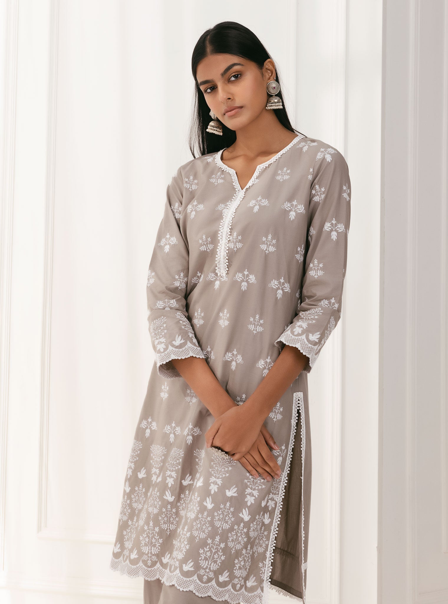 Prini Supima Cotton Grey Kurta with Palazzo Set