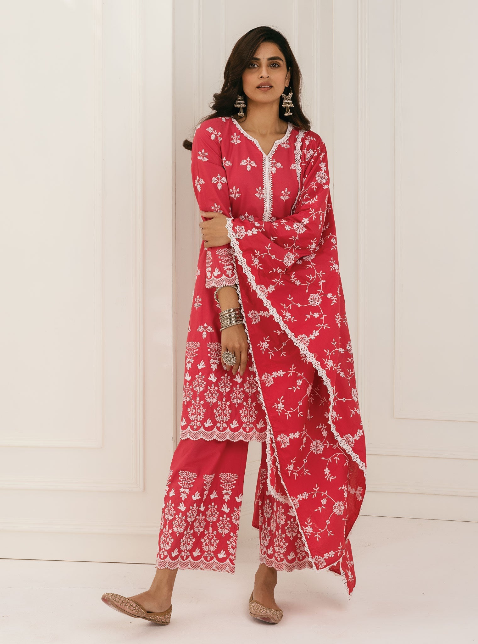 Prini Supima Cotton Red Kurta with Palazzo Set