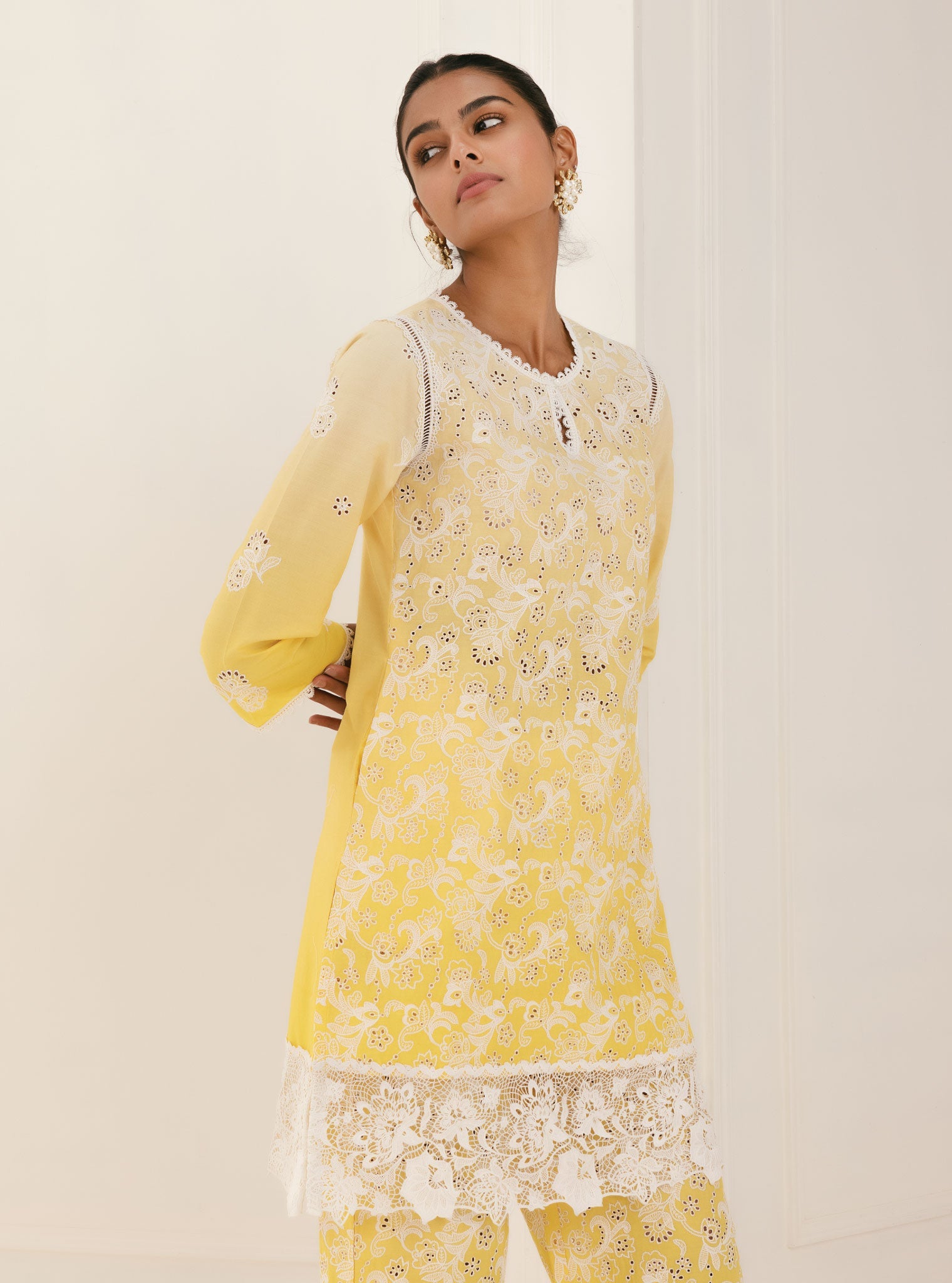 Tista Supima Cotton Yellow Kurta with Palazzo Set