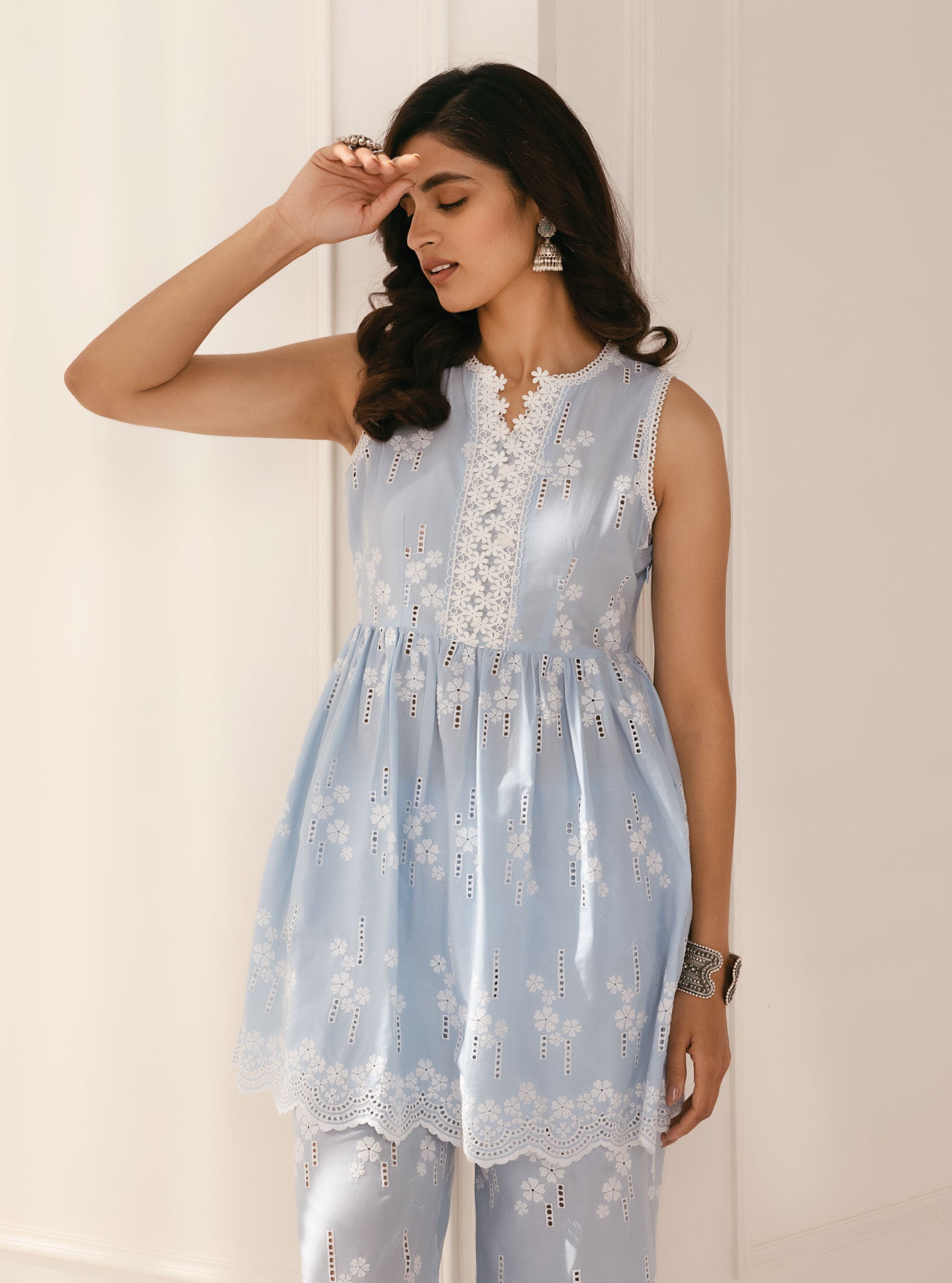 Yana Supima Cotton Blue Kurta with Palazzo Set