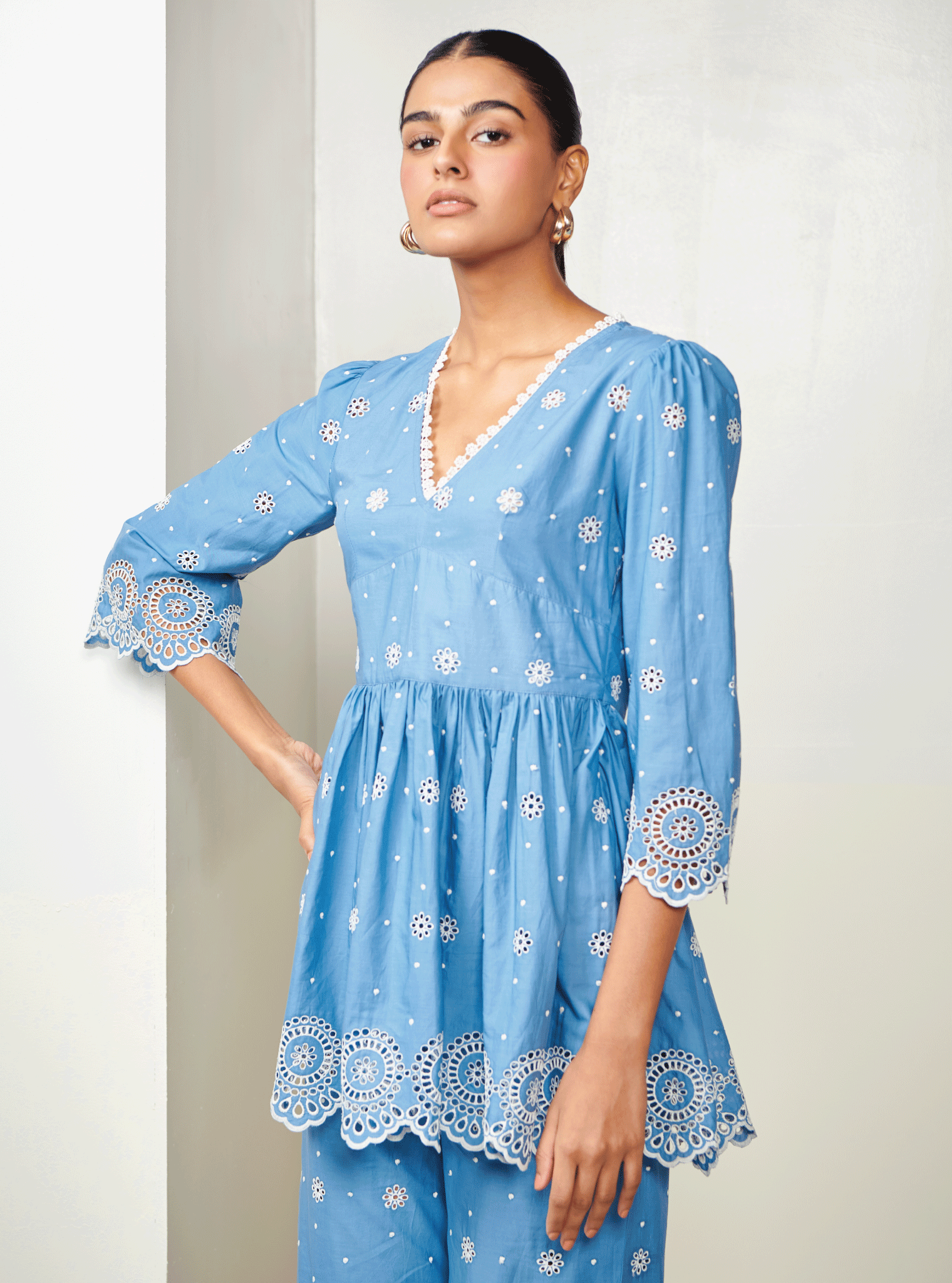 Aurelia Supima Cotton Denim Top with Bell Bottom Set