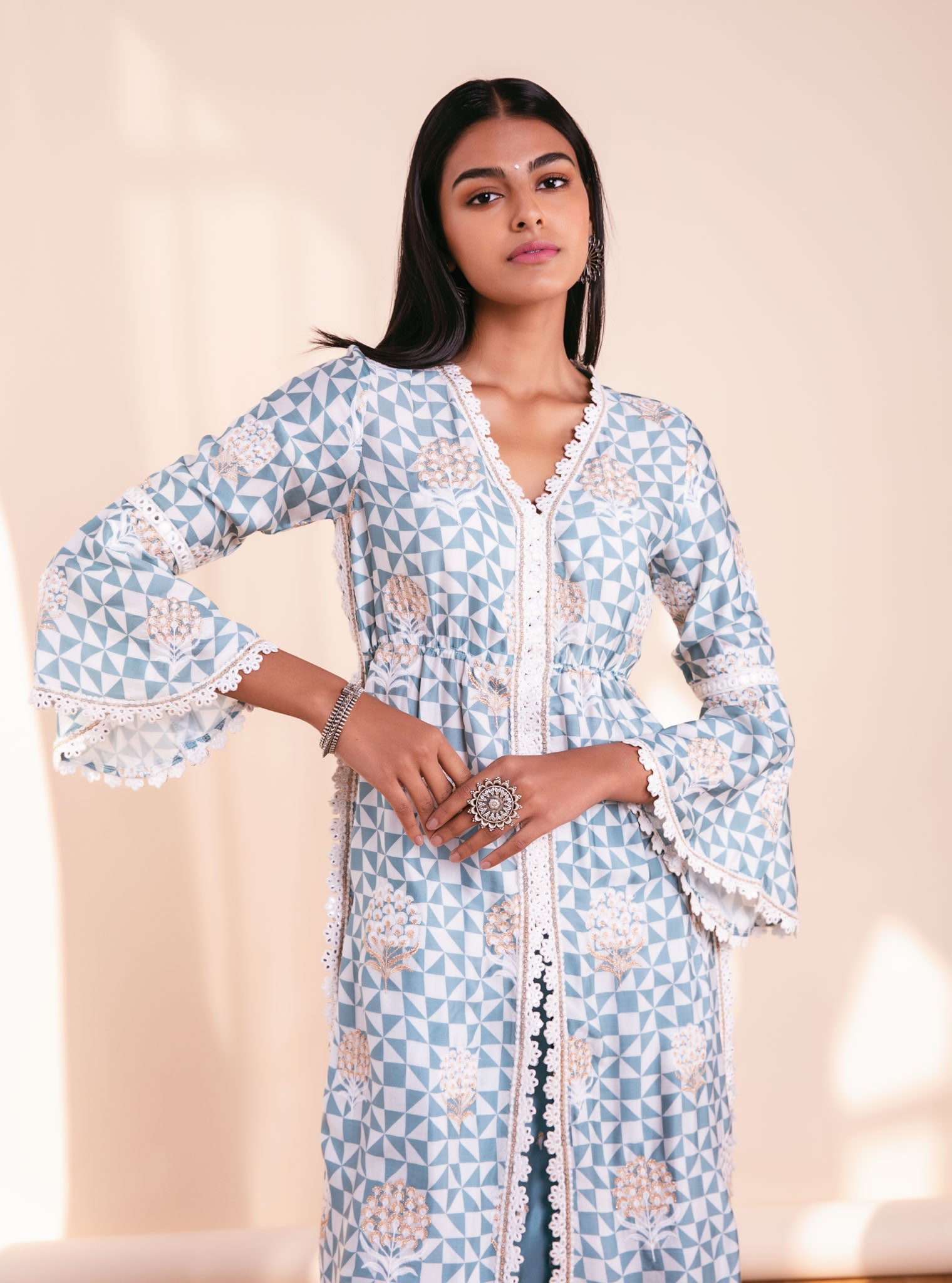 Zaya Cupro Silk Teal Kurta Set