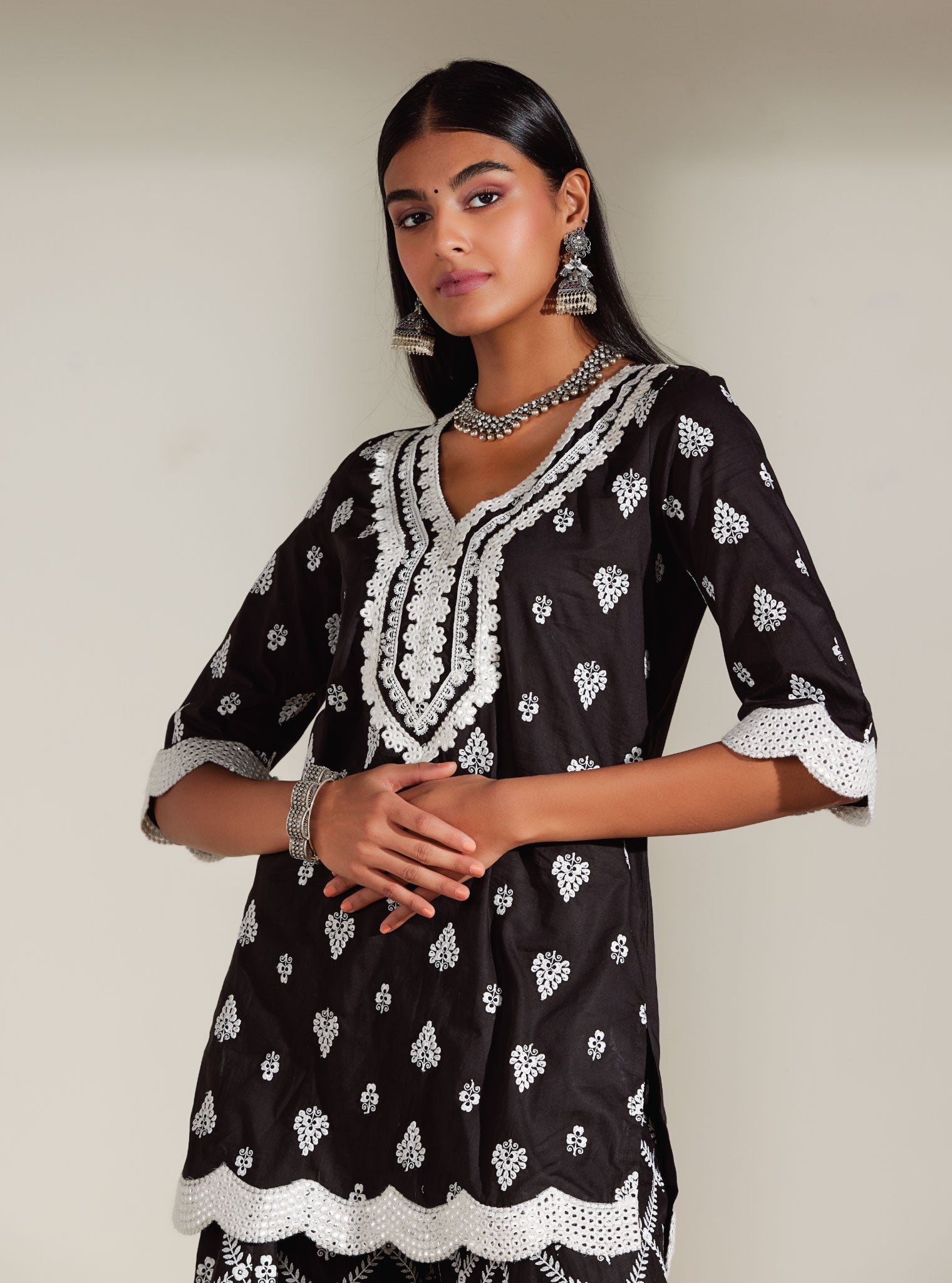 Zoriana Supima Cotton Black Kurta with Sharara Set