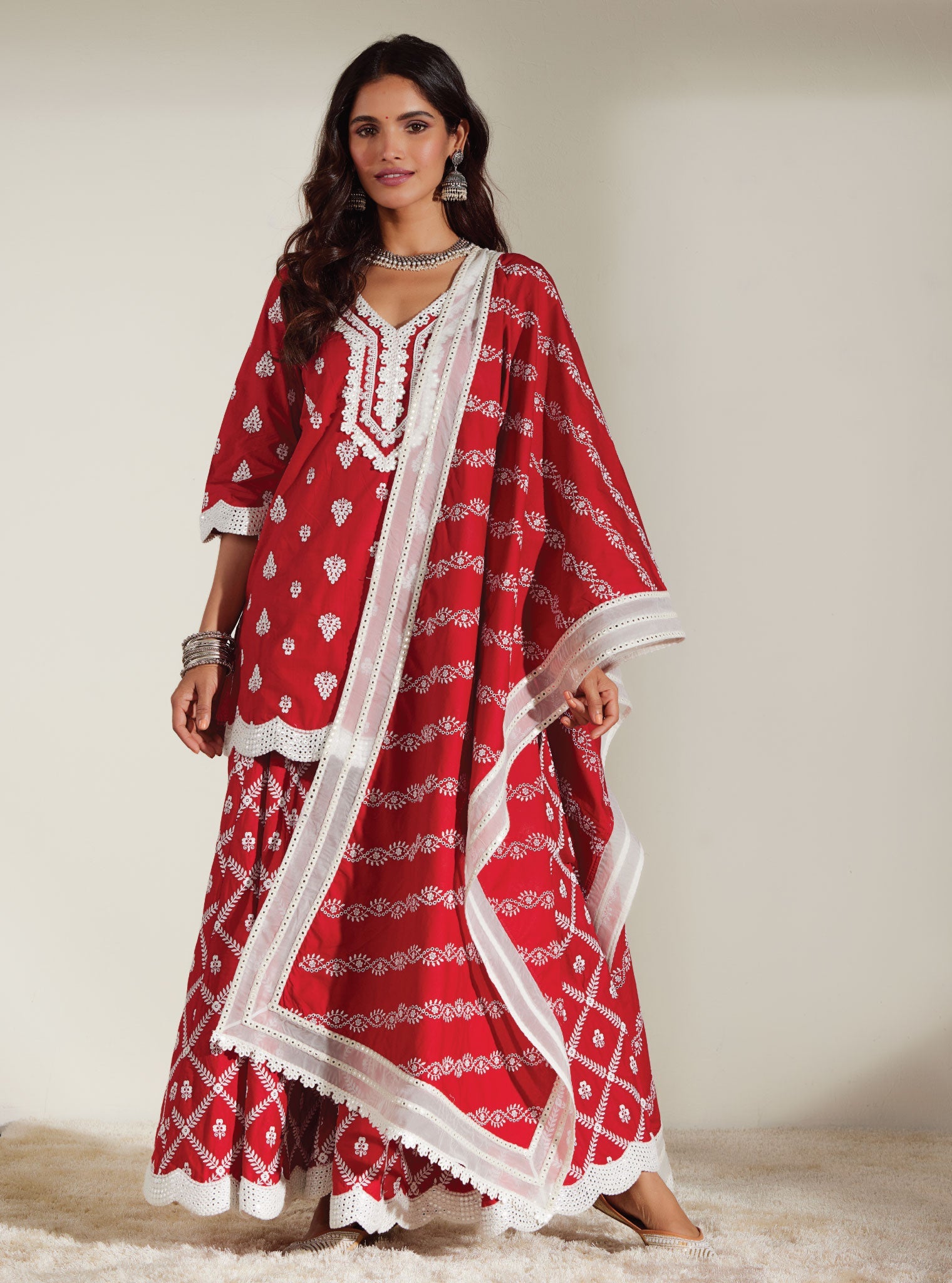 Zoriana Supima Cotton Red Kurta with Sharara Set