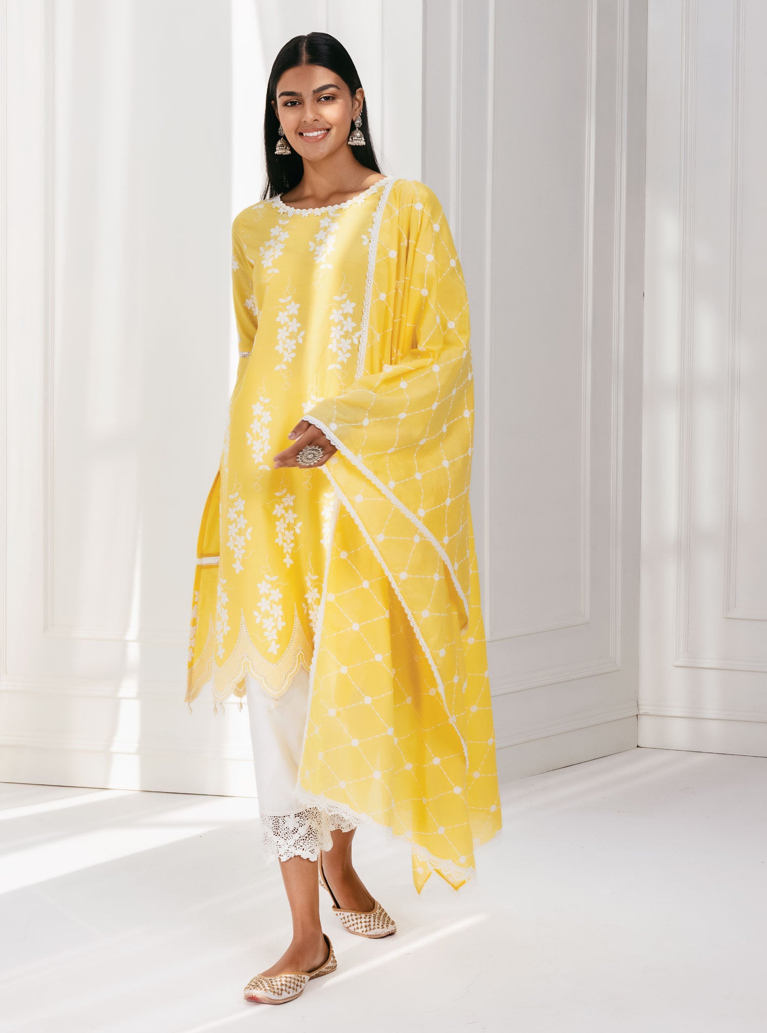 Zuluk Supima Cotton Yellow Kurta Set
