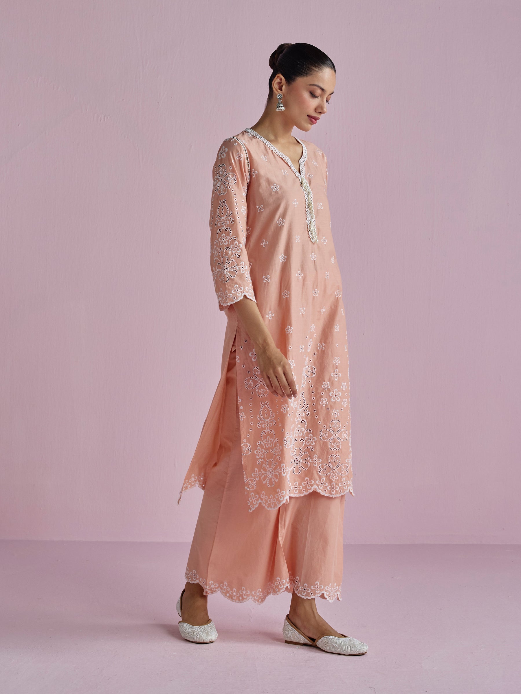 Zunae Supima Cotton Peach Kurta Set