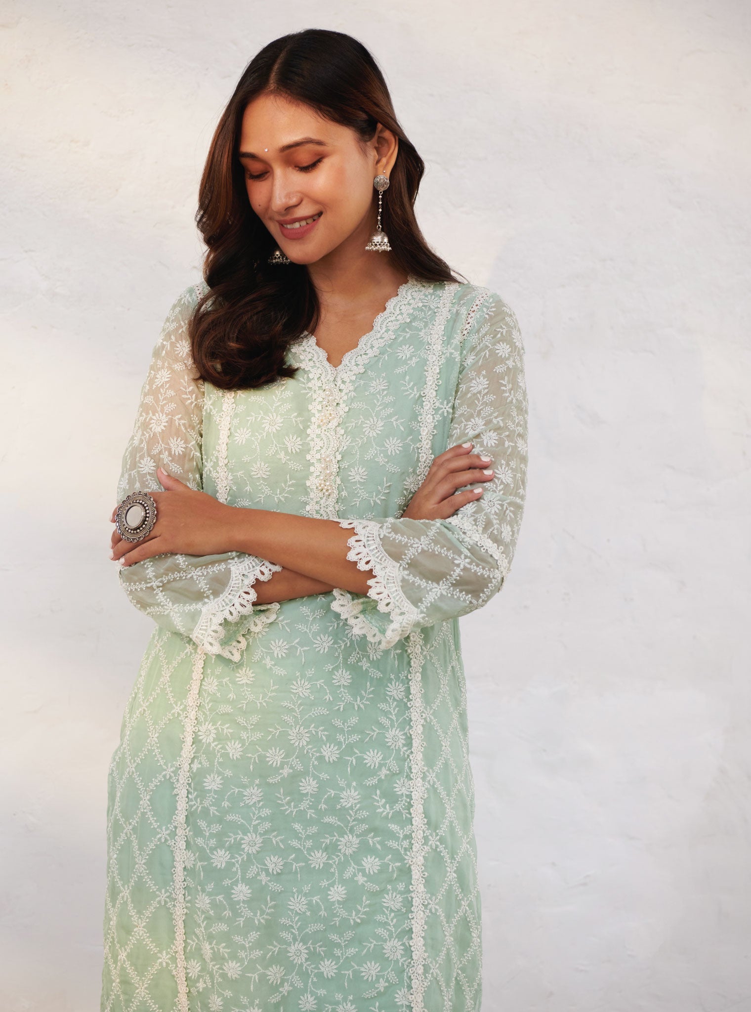 Sunderland Organza Green Kurta Set