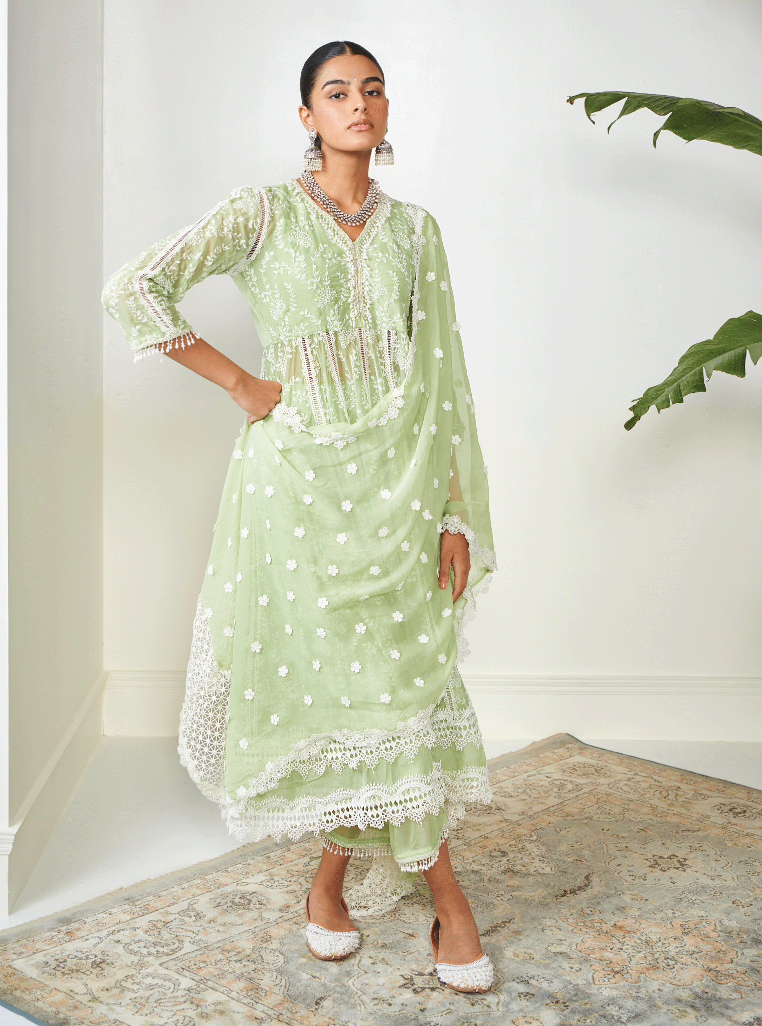 Twyla Organza Green Kurta Set
