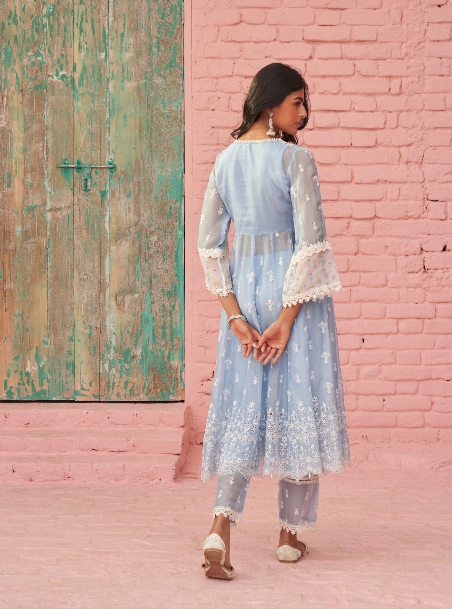Sybil Organza Blue Anarkali Kurta Set