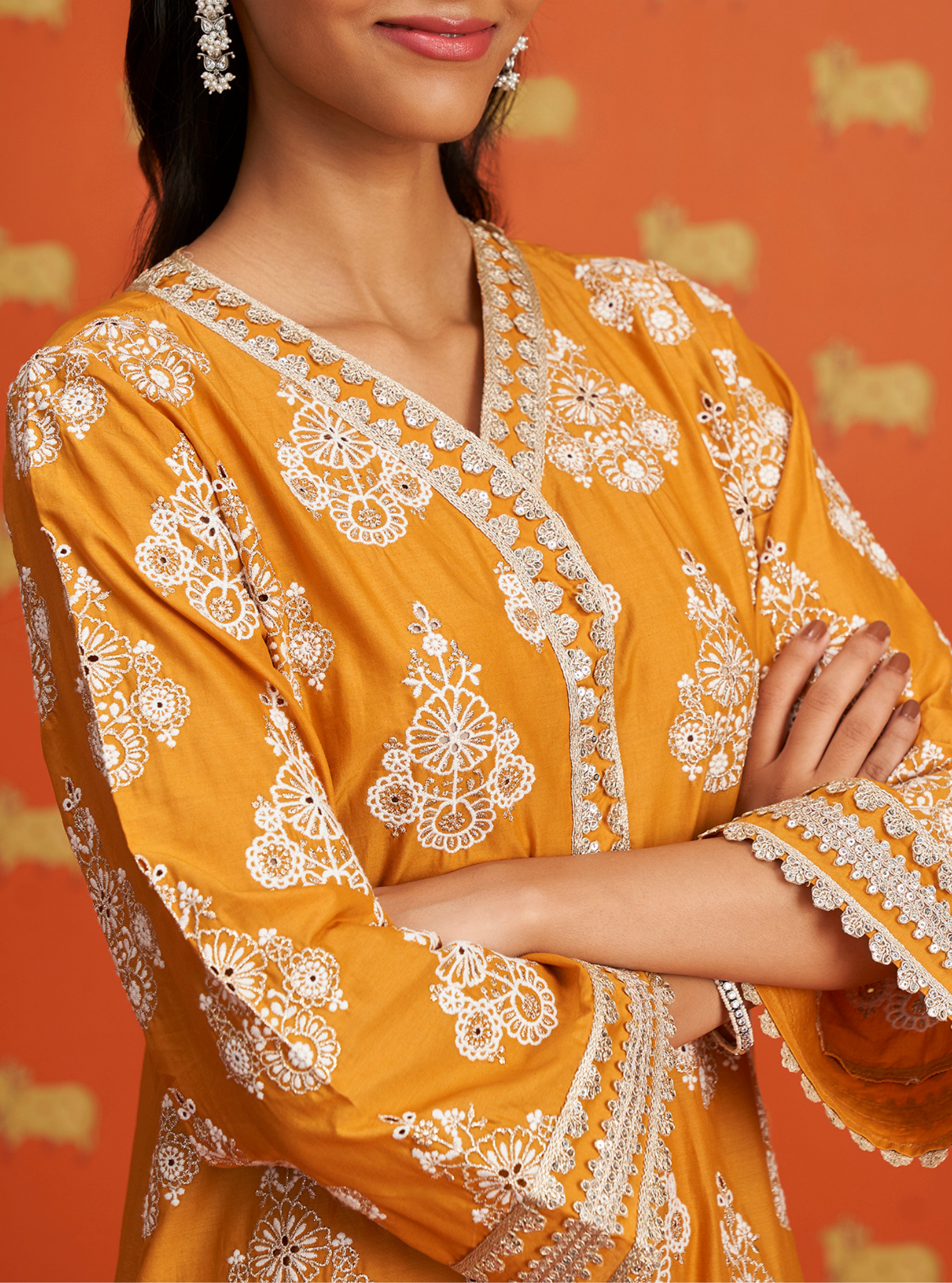 Kaeo Supima Cotton Orange Kurta Set