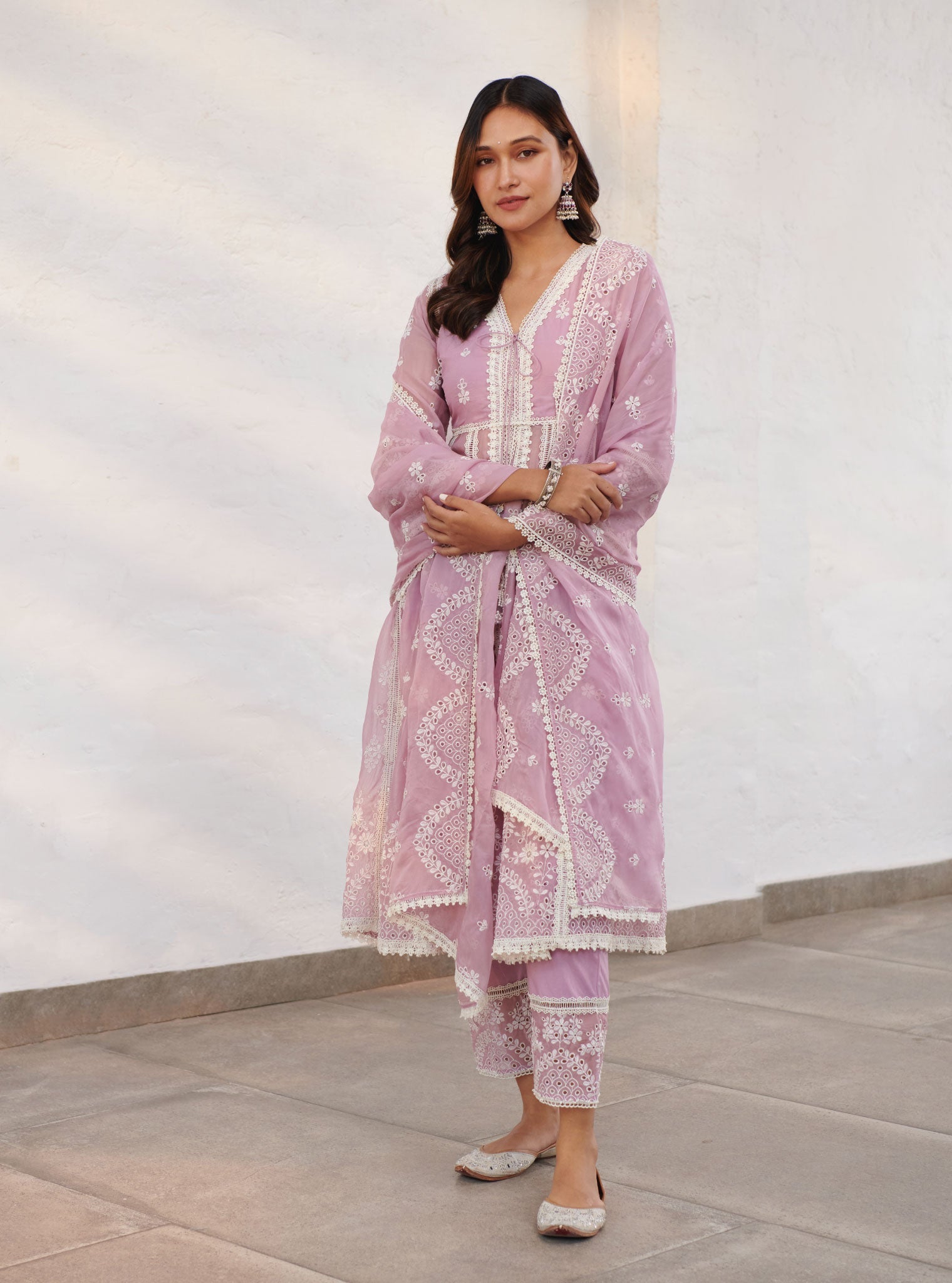 Sheffield Organza Lilac Anarkali Kurta Set