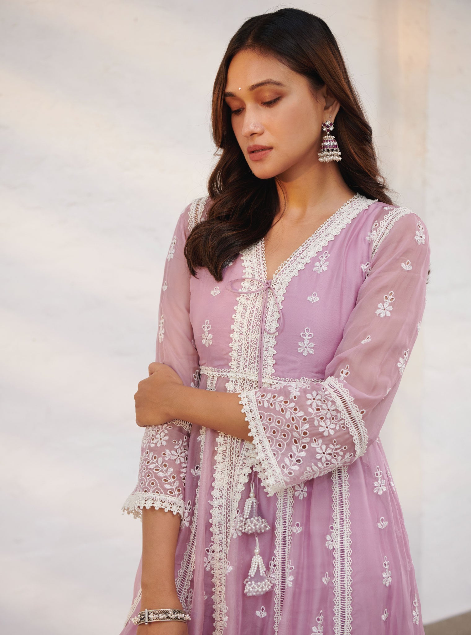 Sheffield Organza Lilac Anarkali Kurta Set