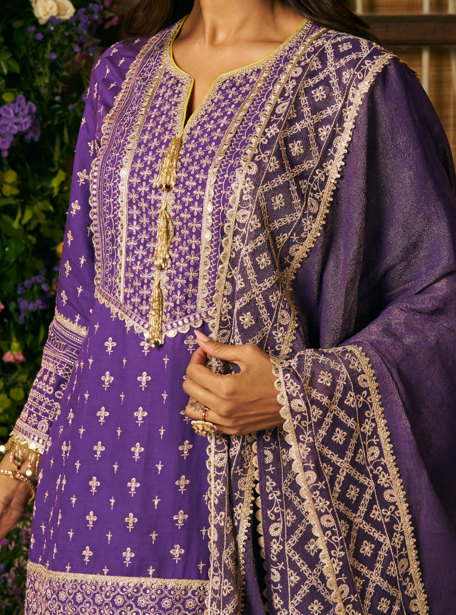 Laagi Pima Satin Purple Kurta Set